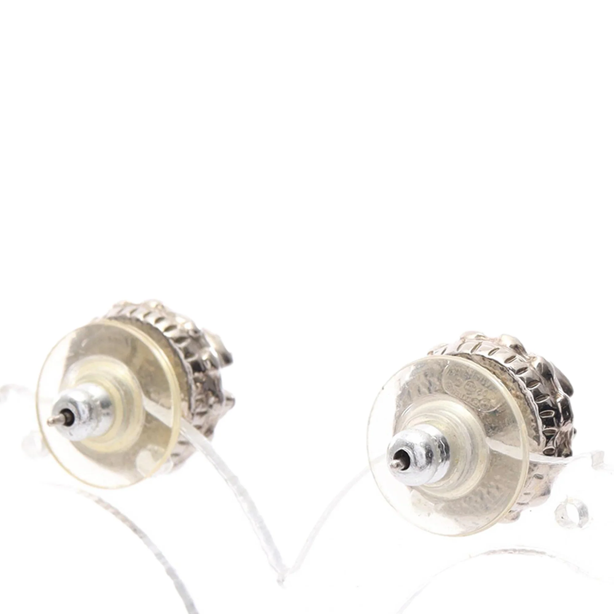 Chanel | Pre-Owned CC Stainless Steel Rhinestones Push Back Earrings | SilverPink - Image 3