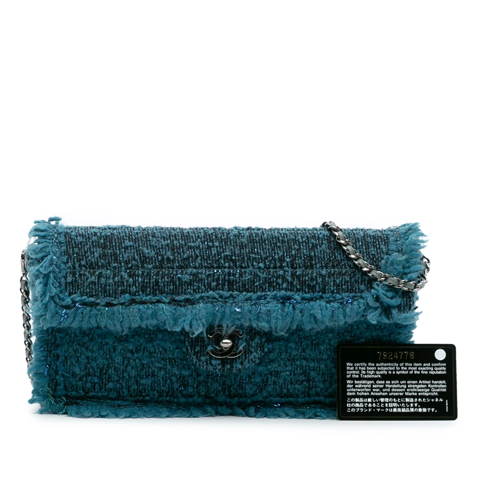 Chanel | Pre-Owned CC Tweed East West Flap | Blue/Peacock - Image 4