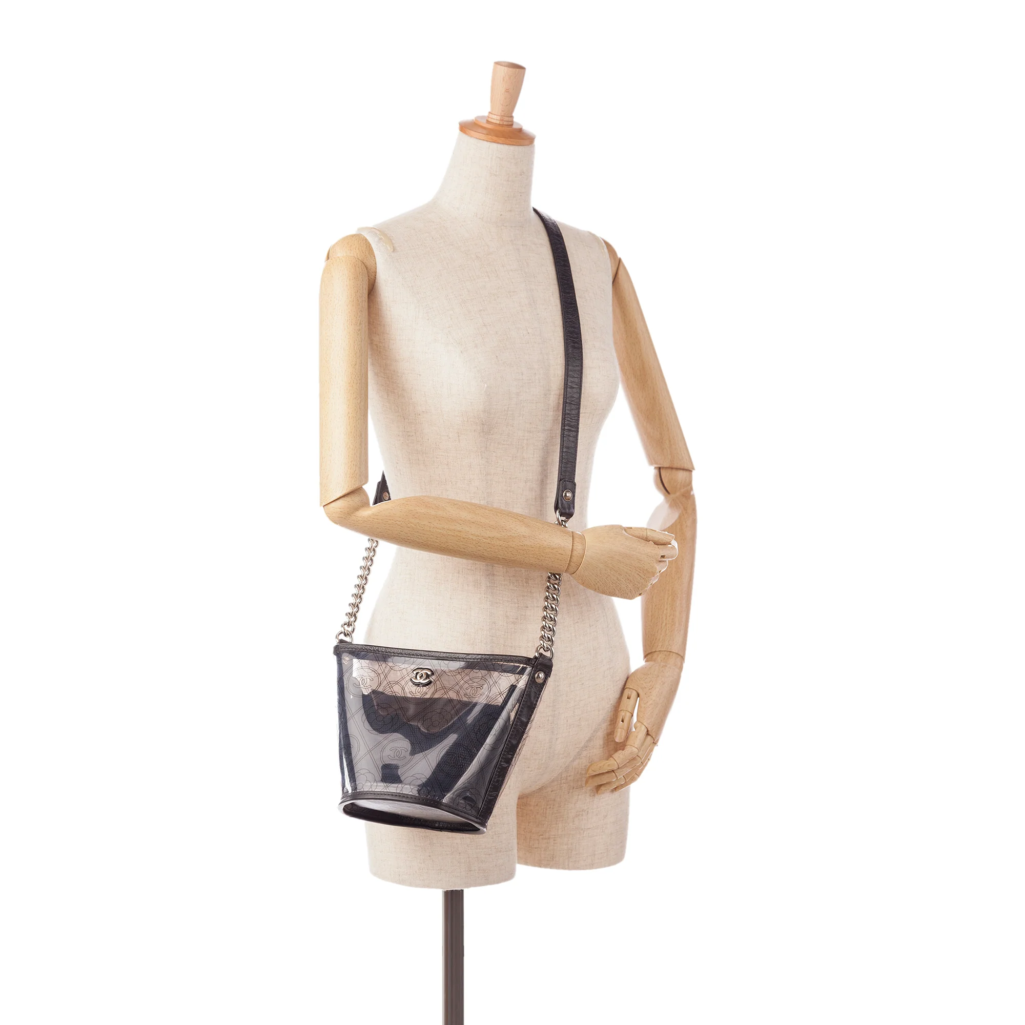 Chanel | Pre-Owned Crumpled Calfskin PVC Camellia Bucket - I | Black - Image 10
