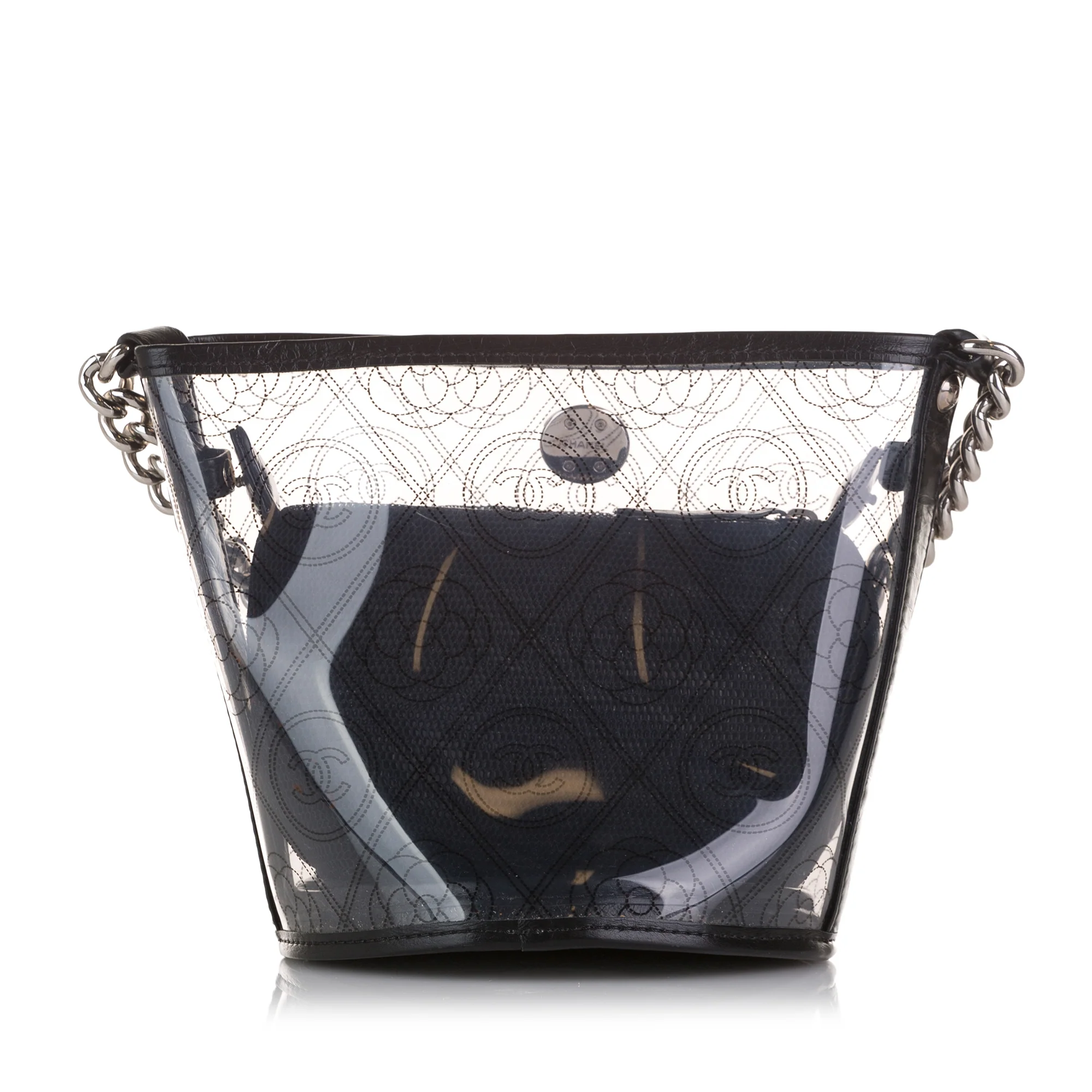 Chanel | Pre-Owned Crumpled Calfskin PVC Camellia Bucket - I | Black - Image 4