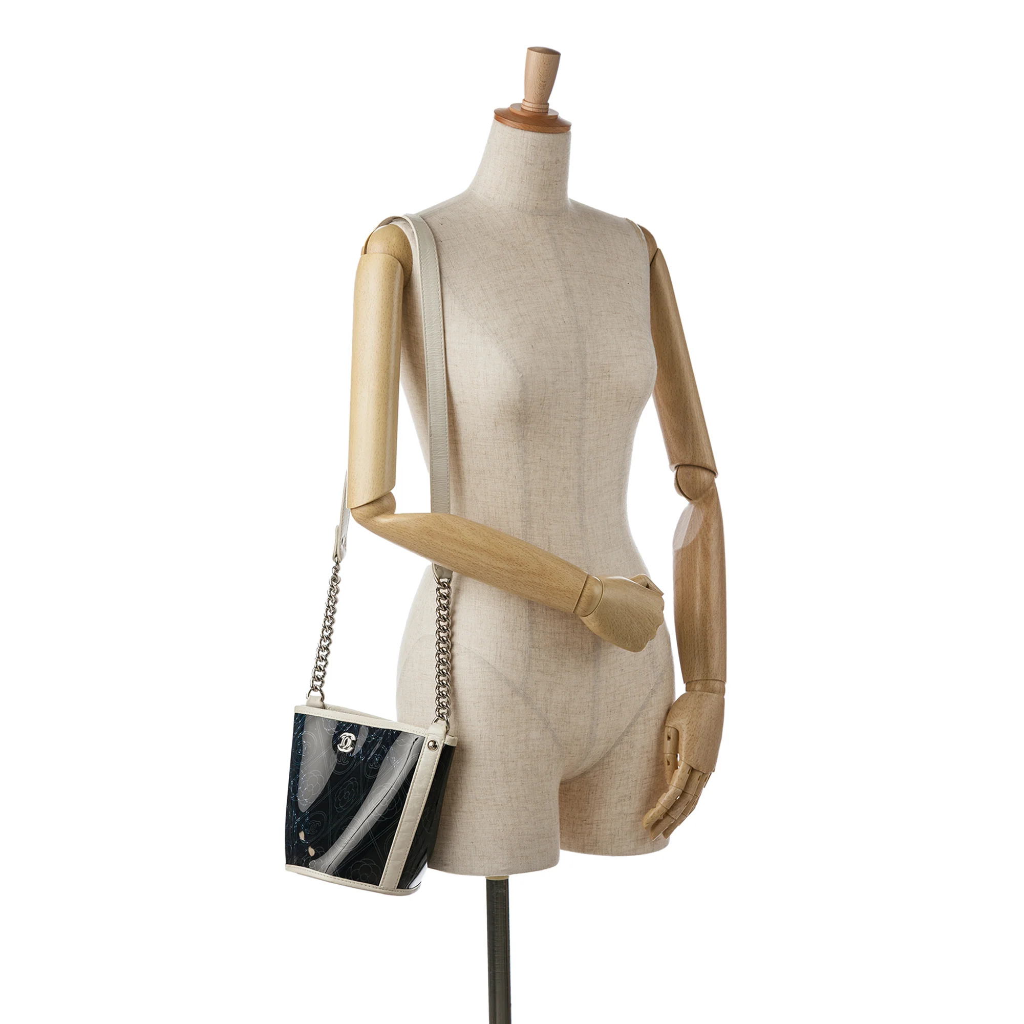 Chanel | Pre-Owned Crumpled Calfskin PVC Camellia Bucket - II | Black - Image 3