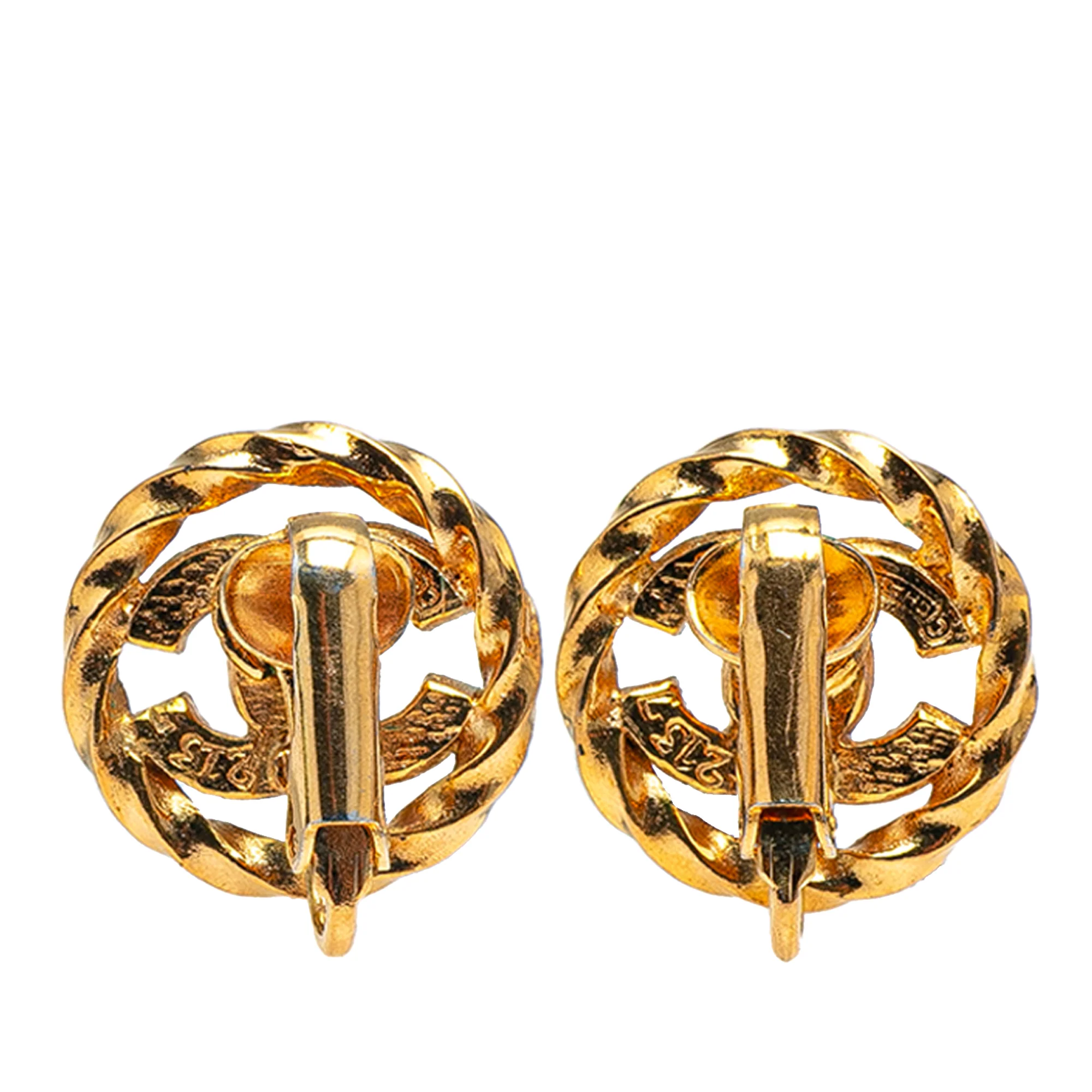 Chanel | Pre-Owned Gold Plated CC Crystal Clip On Earrings | Gold - Image 2