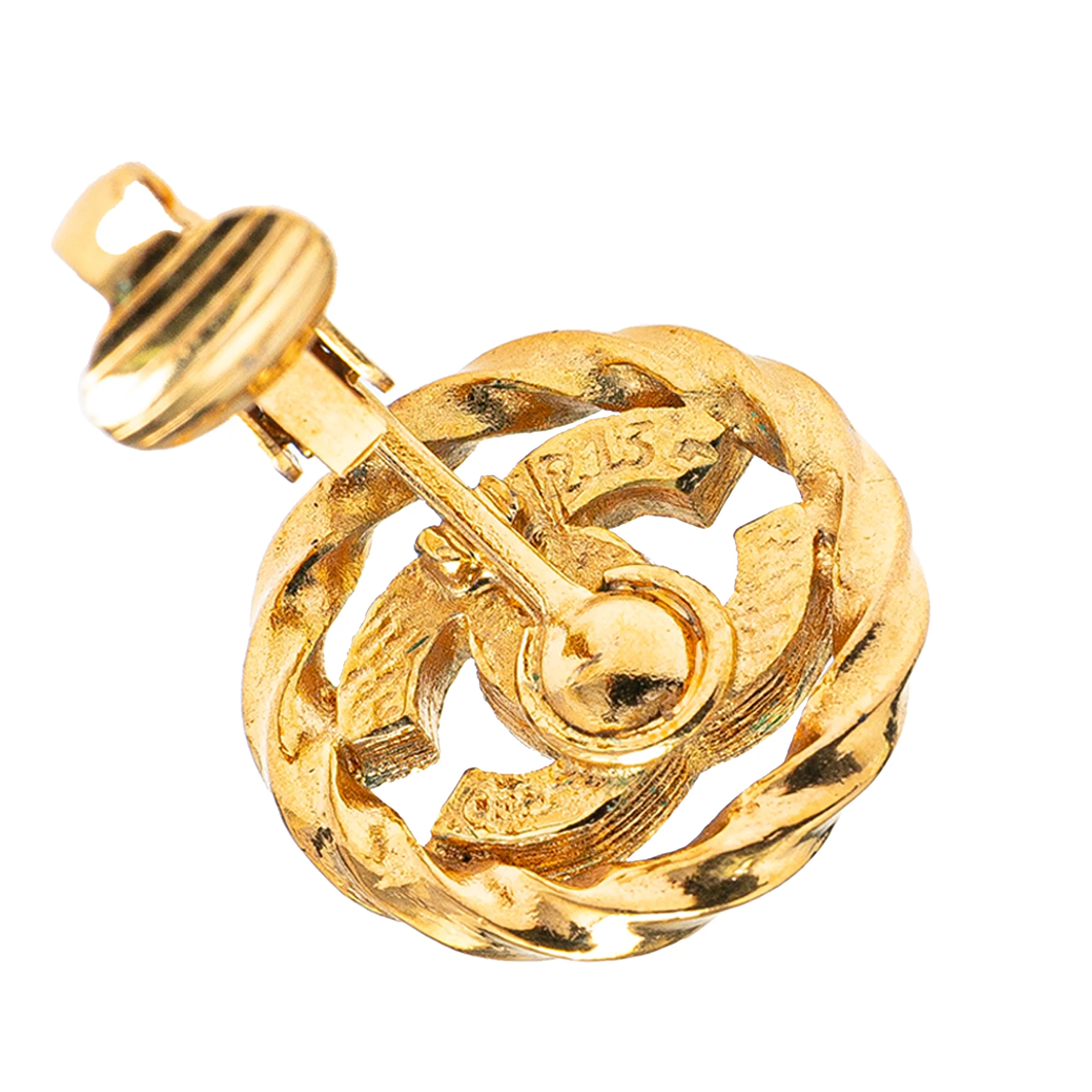 Chanel | Pre-Owned Gold Plated CC Crystal Clip On Earrings | Gold - Image 3