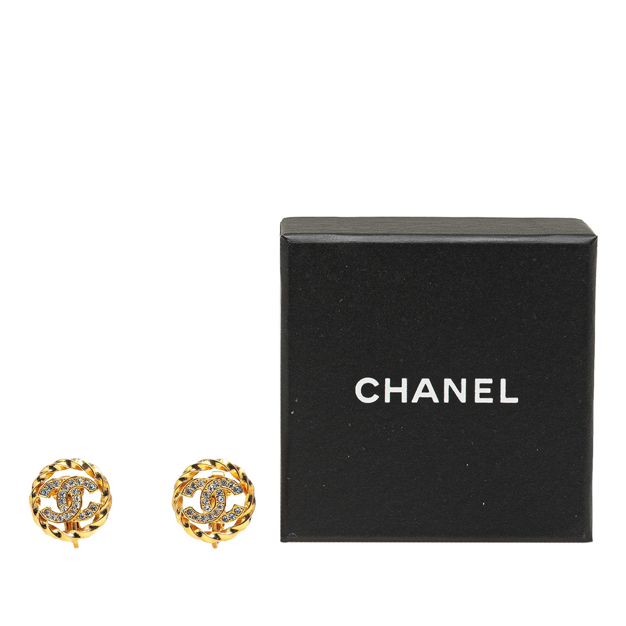 Chanel | Pre-Owned Gold Plated CC Crystal Clip On Earrings | Gold - Image 5