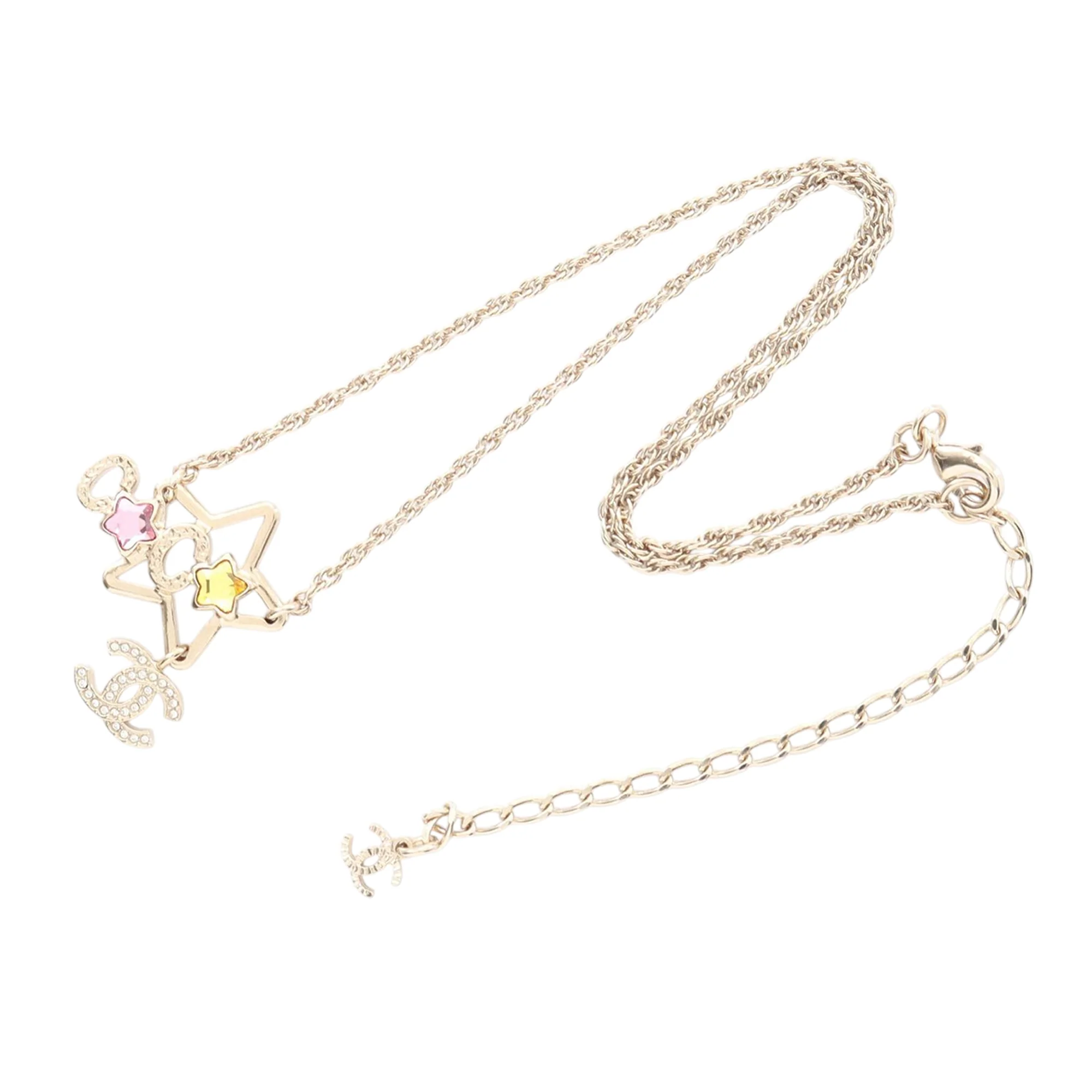 Chanel | Pre-Owned Gold Plated CC Rhinestone Coco Star Pendant Necklace | Gold