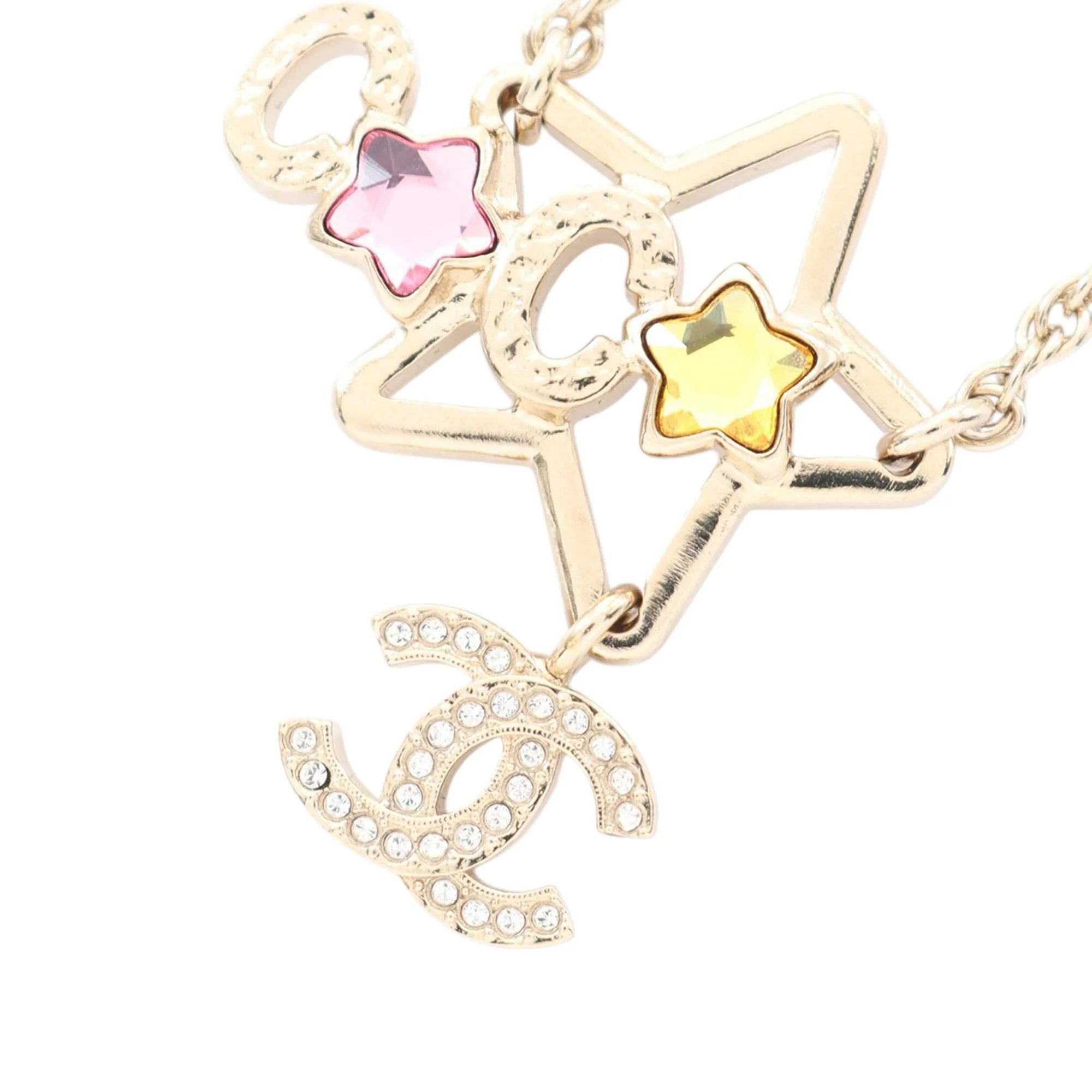 Chanel | Pre-Owned Gold Plated CC Rhinestone Coco Star Pendant Necklace | Gold - Image 2