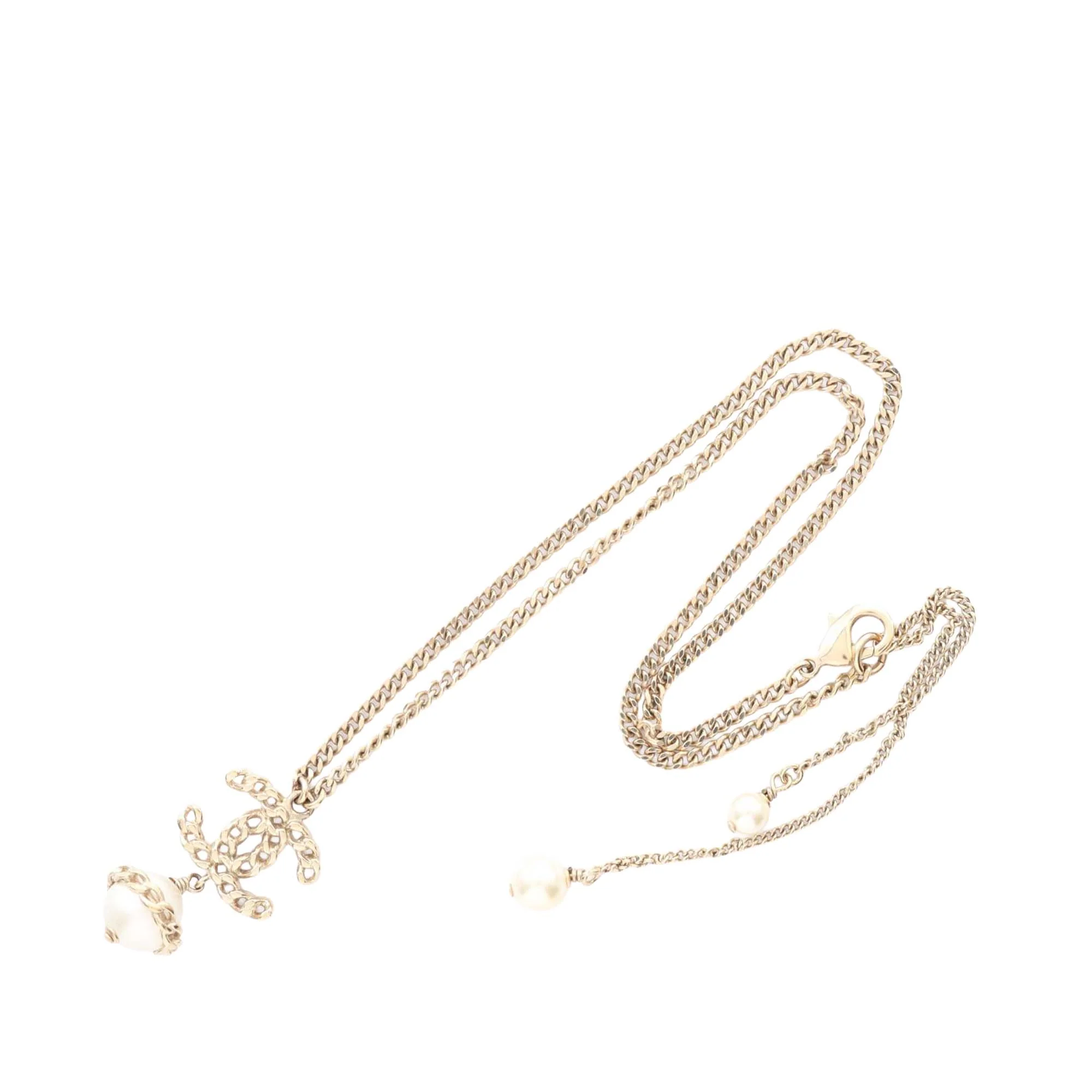 Chanel | Pre-Owned Gold Plated Faux Pearl CC Pendant Necklace | Gold