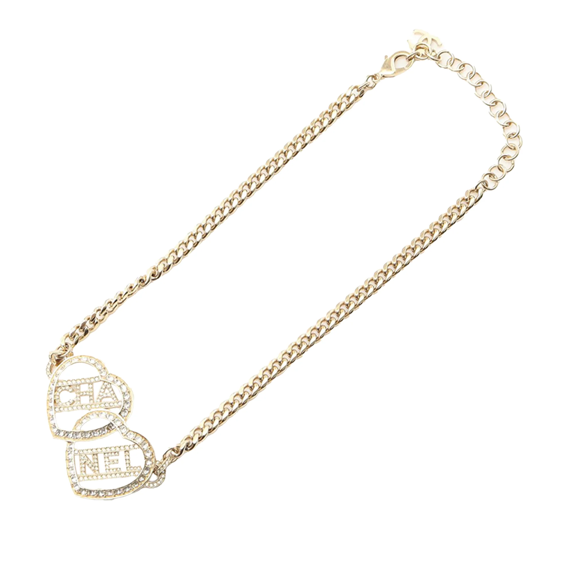 Chanel | Pre-Owned Gold Plated Rhinestones Heart Logo Choker Necklace | Gold - Image 6
