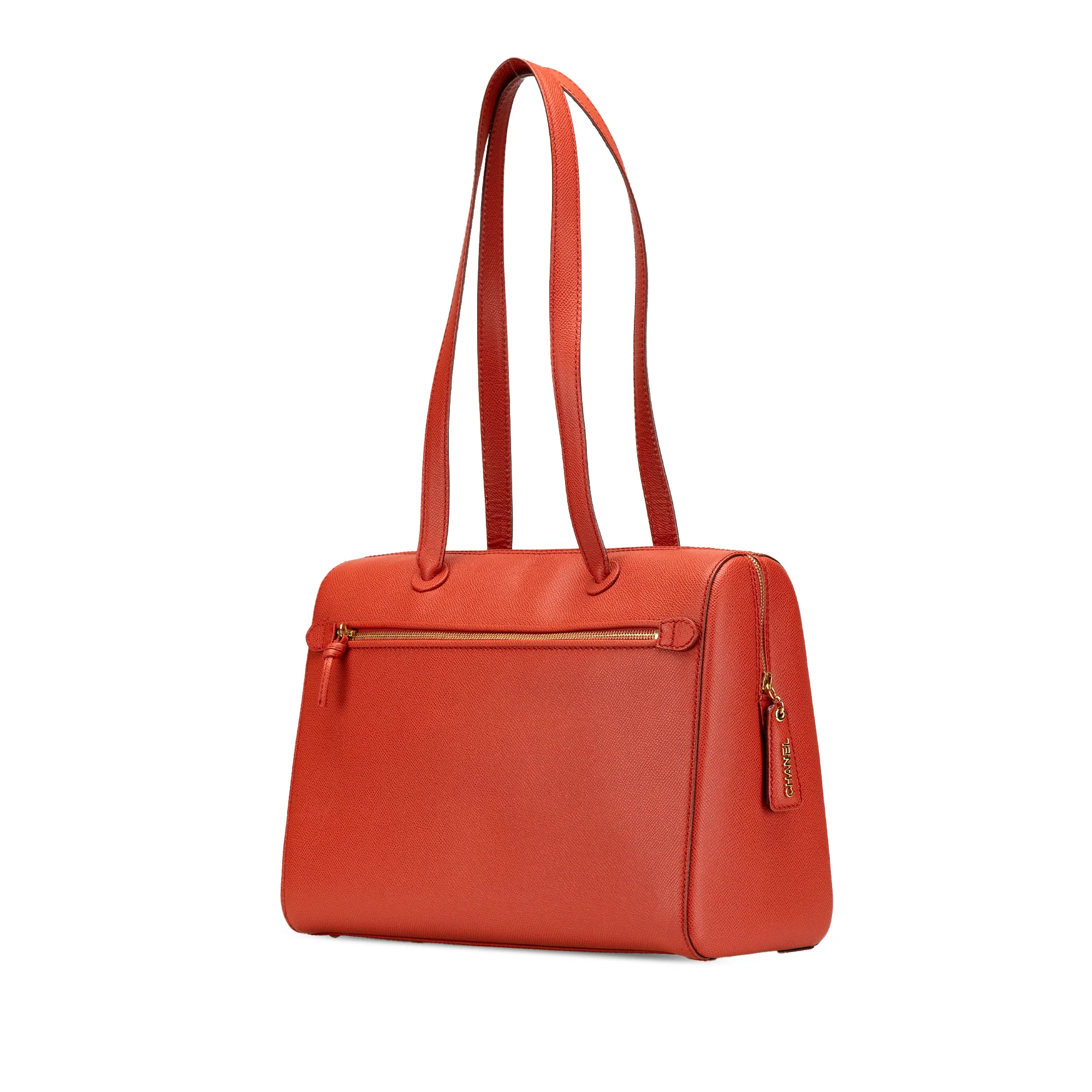 Chanel | Pre-Owned Grained Calfskin Tote | Orange/Dark Orange - Image 9