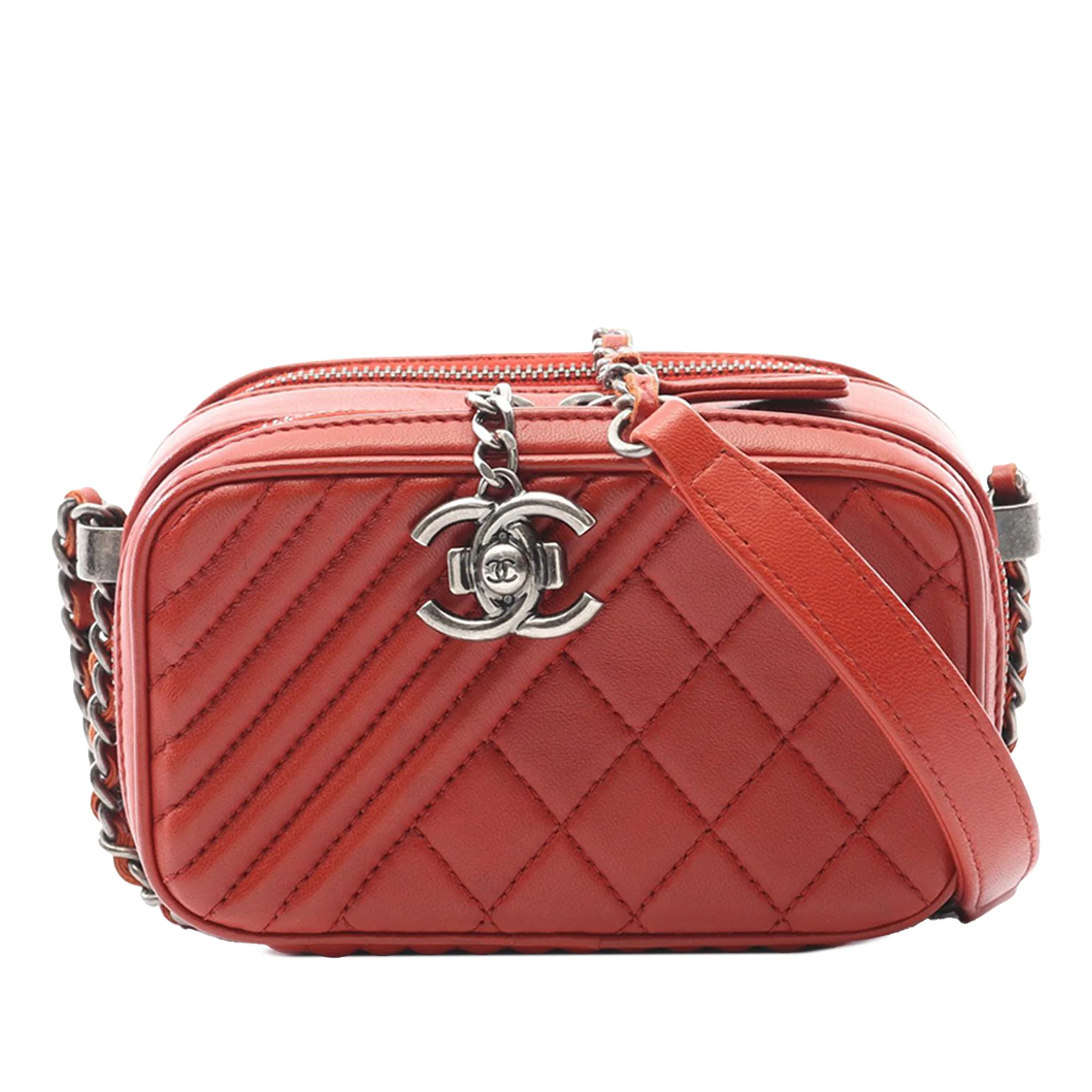 Chanel | Pre-Owned Lambskin Coco Boy Camera Bag | Red/Bordeau