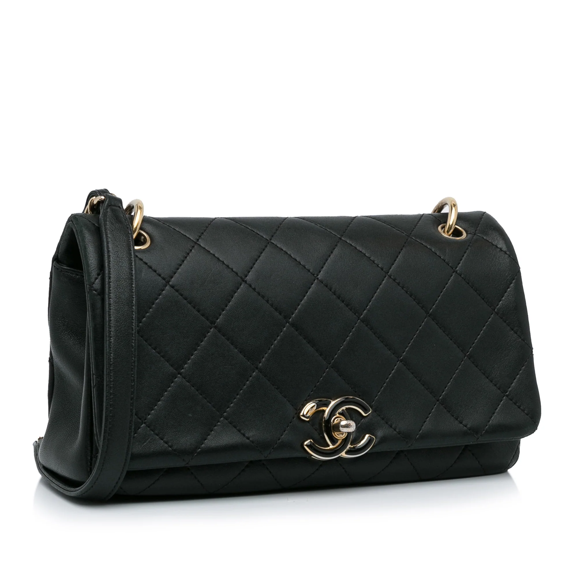 Chanel | Pre-Owned Large Lambskin Twist Chain Enamel CC Flap | Black - Image 4