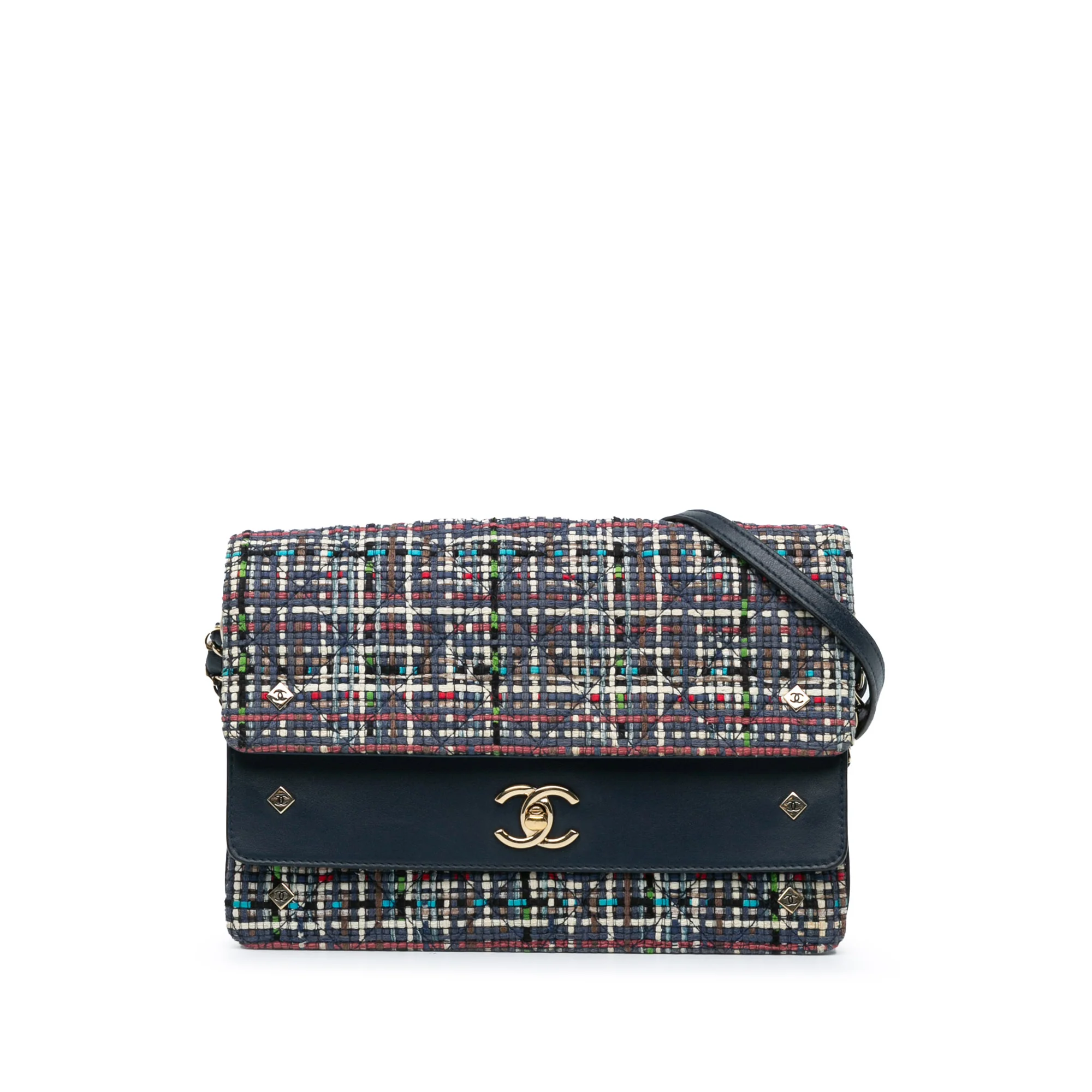 Chanel | Pre-Owned Medium CC Quilted Mixed Fibers and Lambskin Double Flap | Blue/Navy