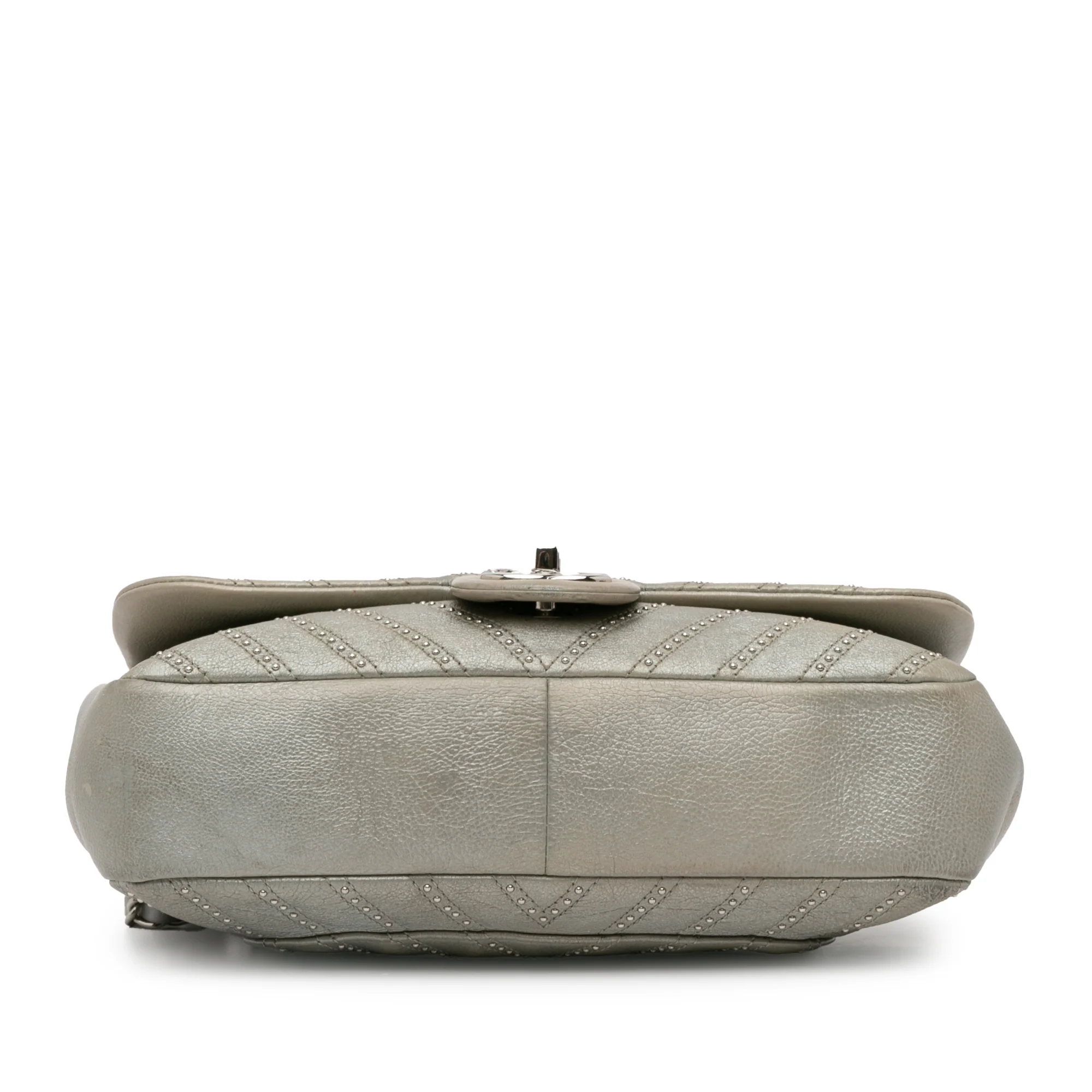 Chanel | Pre-Owned Medium Chevron Calfskin Stud Wars Flap | Silver - Image 8