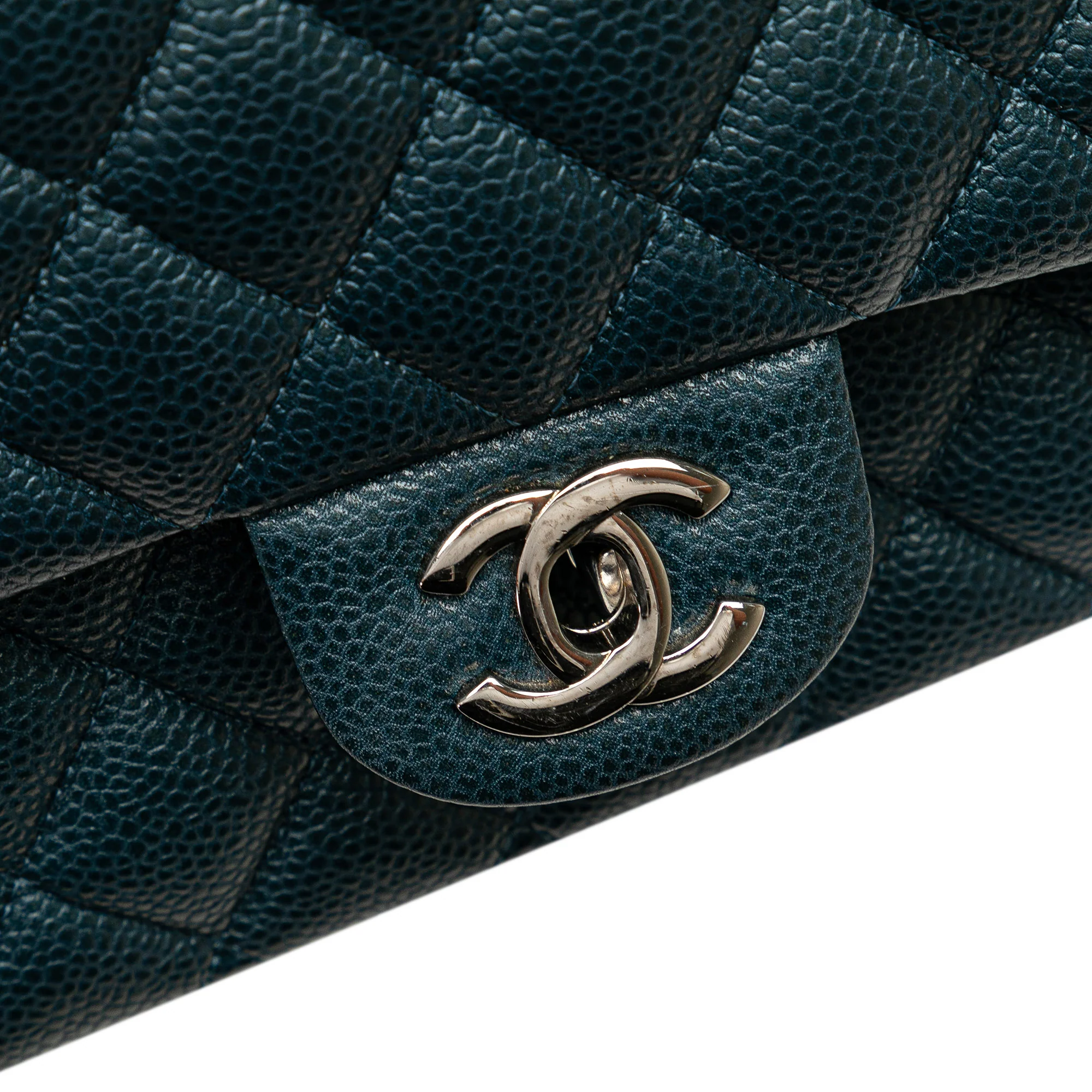 Chanel | Pre-Owned Medium Classic Caviar Double Flap | Blue/Peacock - Image 11