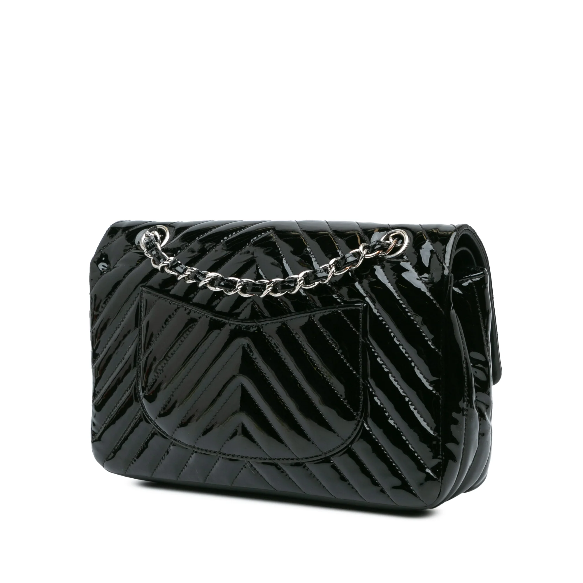 Chanel | Pre-Owned Medium Classic Chevron Patent Double Flap - I | Black - Image 4