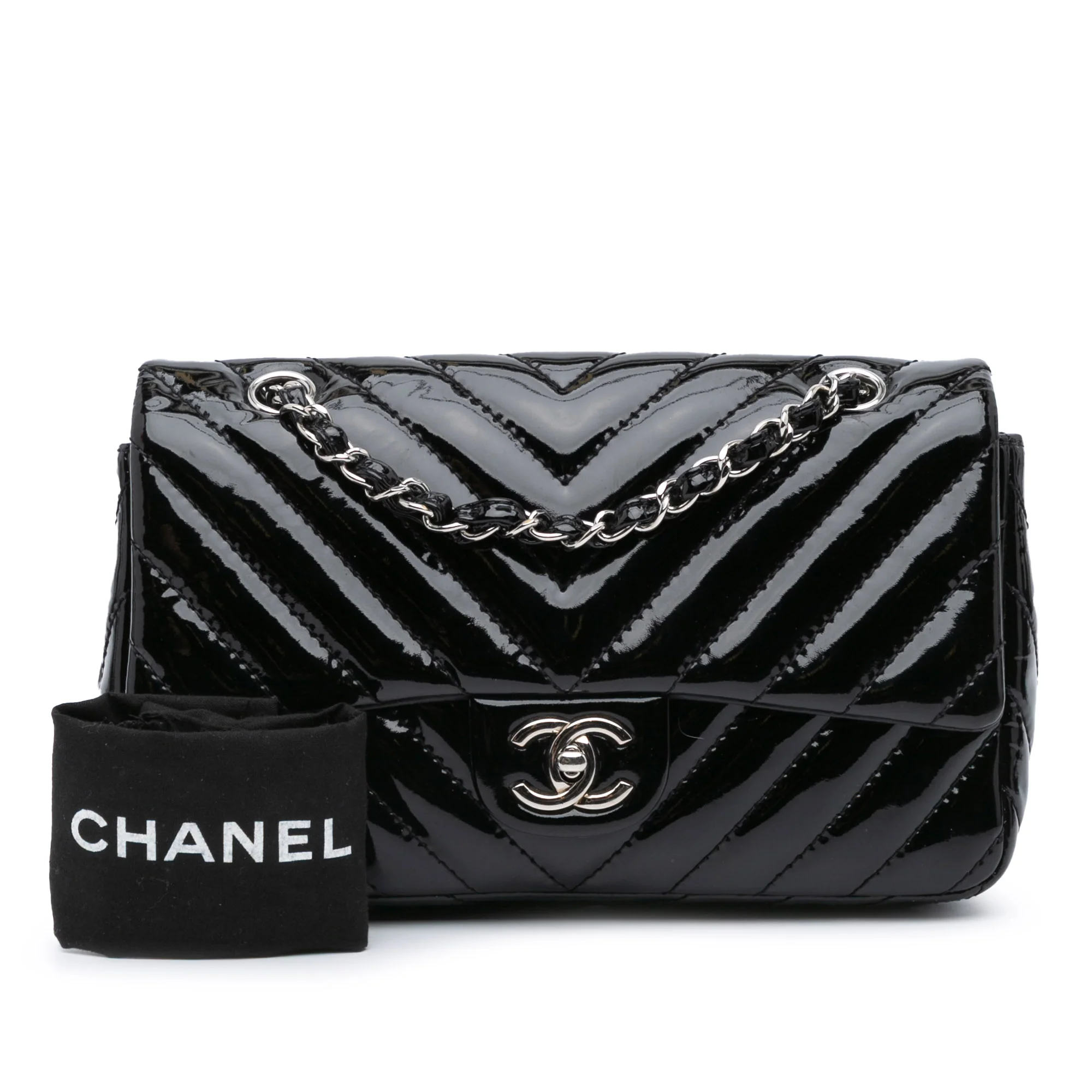 Chanel | Pre-Owned Medium Classic Chevron Patent Double Flap - II | Black - Image 11