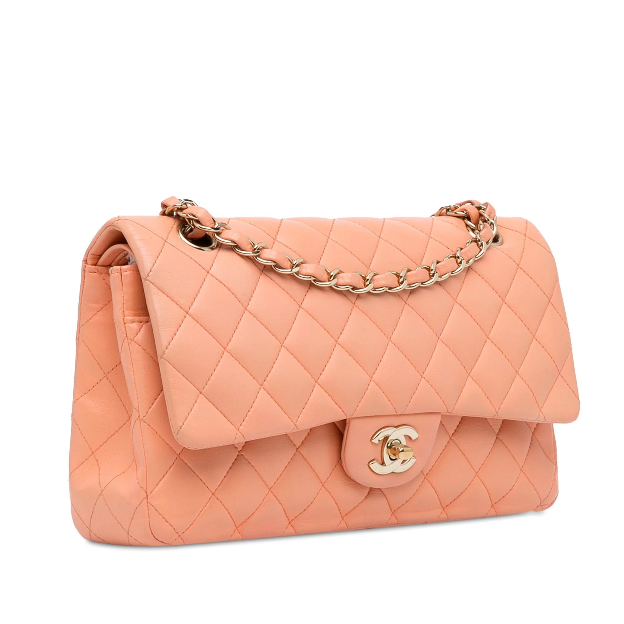 Chanel | Pre-Owned Medium Classic Lambskin Double Flap | Orange/Light Orange - Image 5