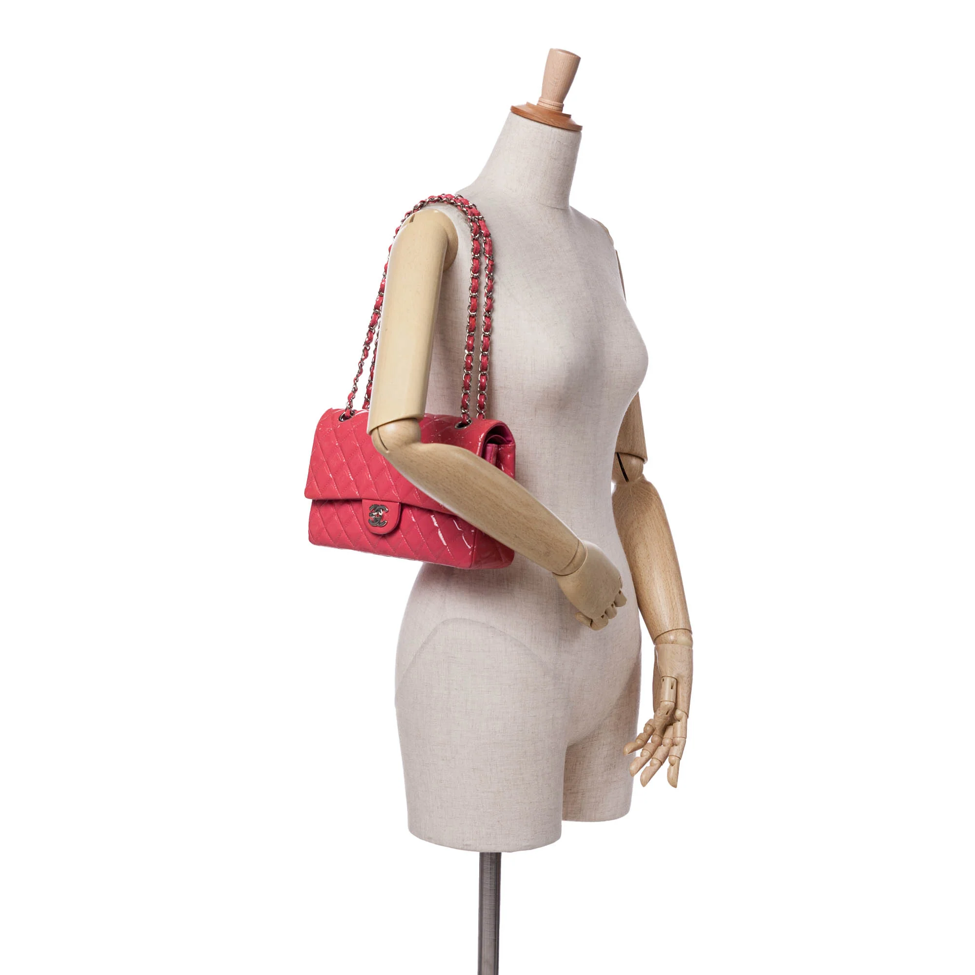 Chanel | Pre-Owned Medium Classic Patent Double Flap | Pink/Strawberry - Image 3