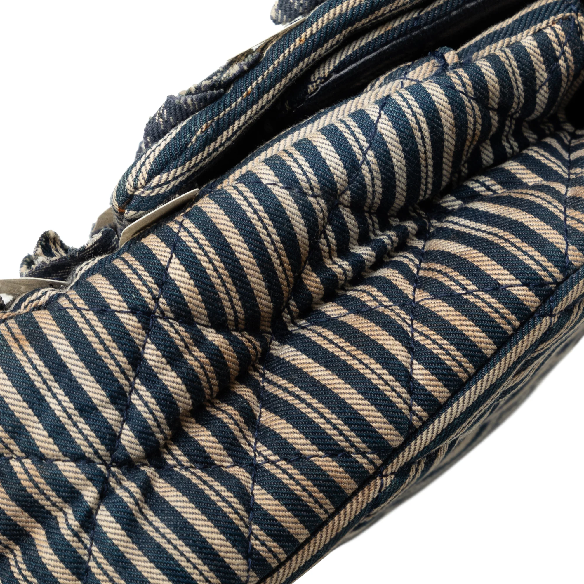 Chanel | Pre-Owned Medium Cotton Striped Double Flap | Blue - Image 2