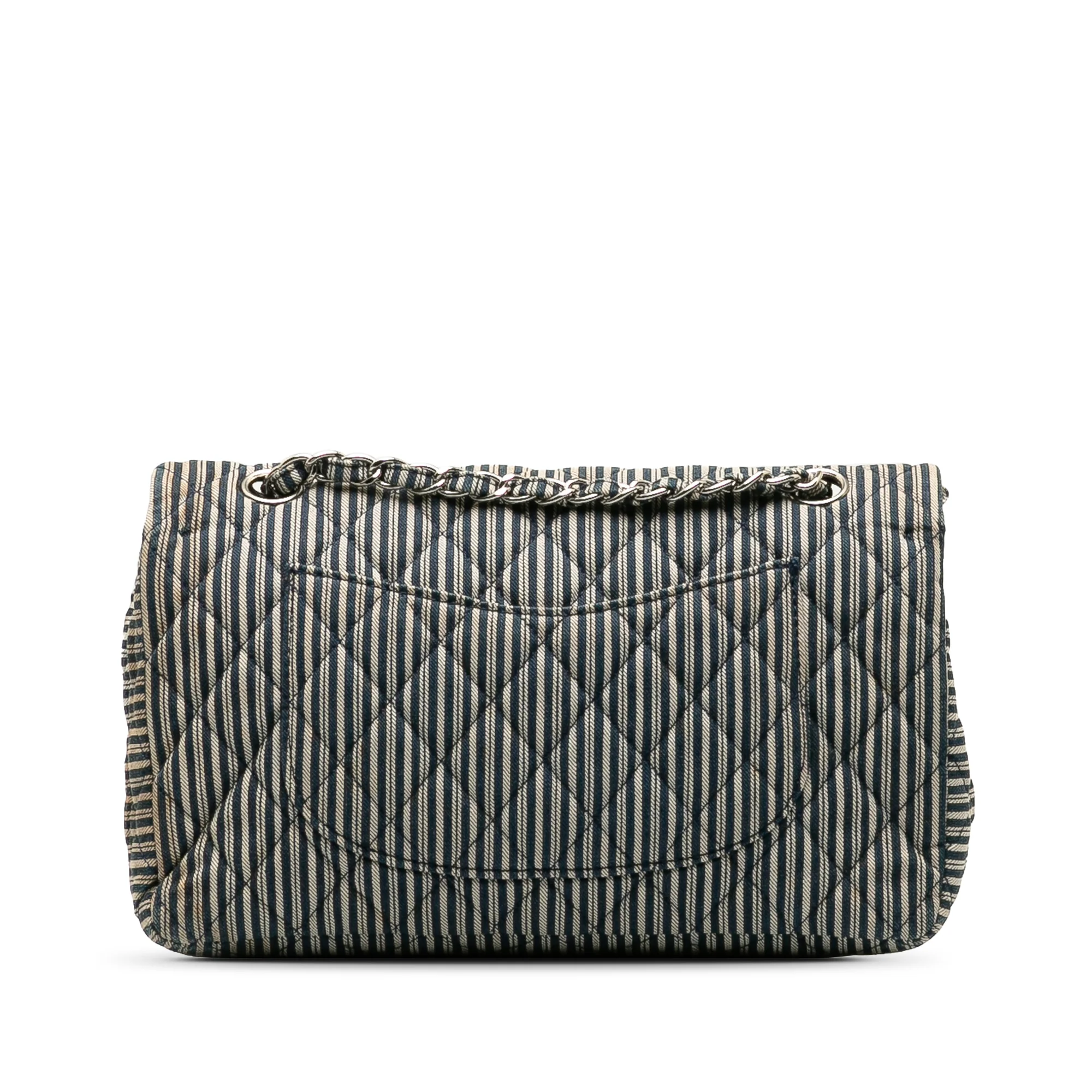 Chanel | Pre-Owned Medium Cotton Striped Double Flap | Blue - Image 5