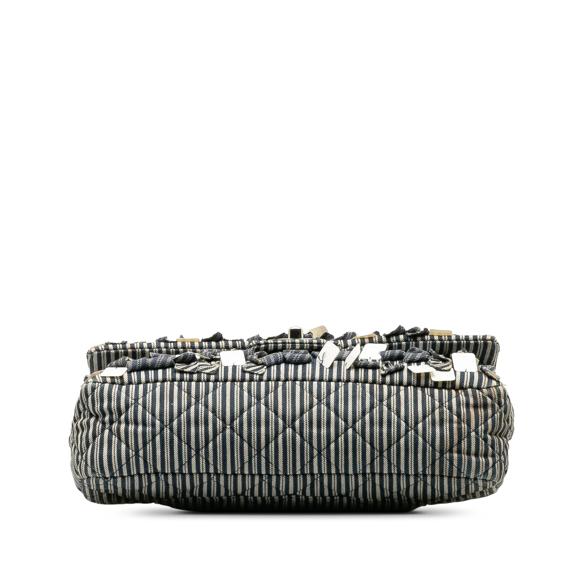 Chanel | Pre-Owned Medium Cotton Striped Double Flap | Blue - Image 6