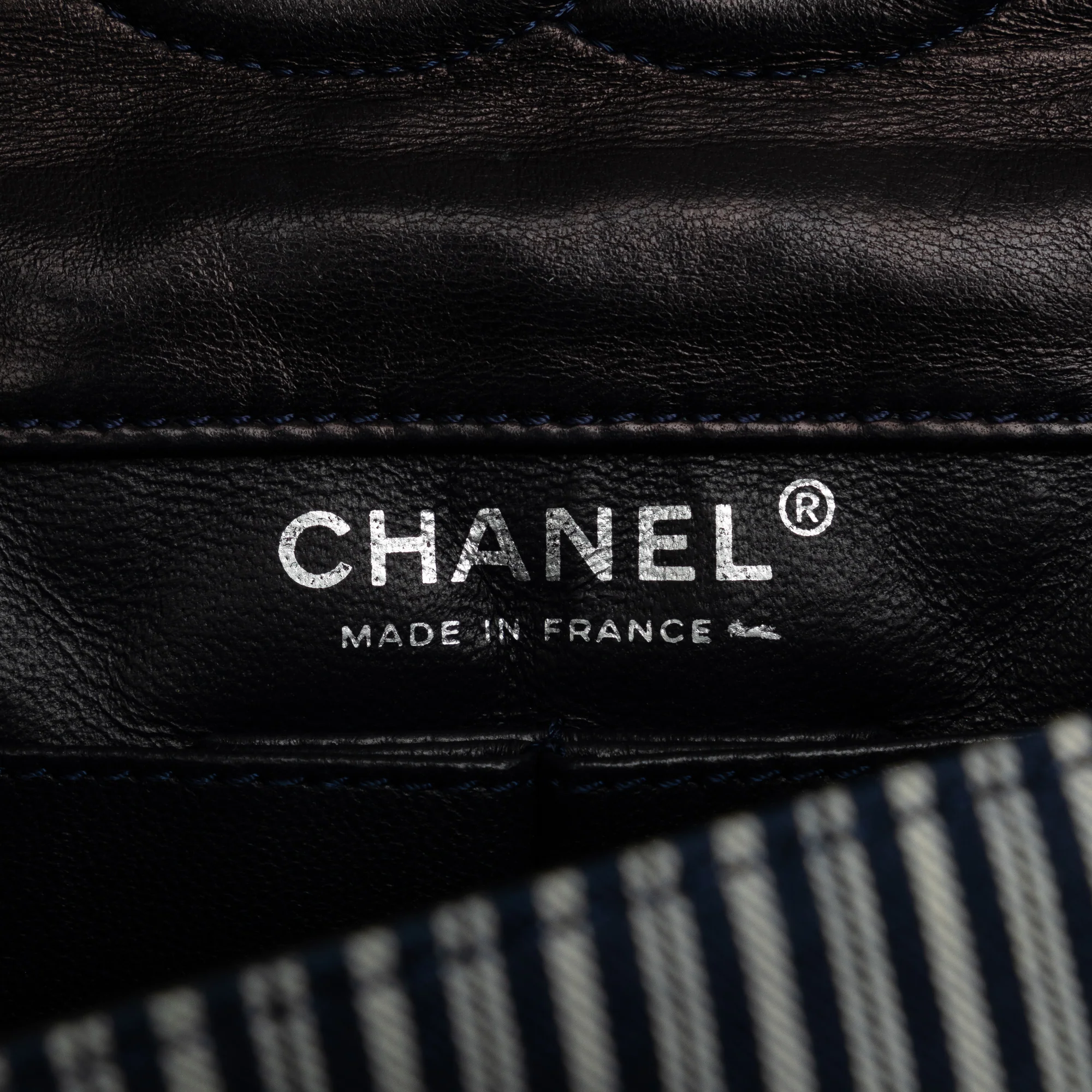 Chanel | Pre-Owned Medium Cotton Striped Double Flap | Blue - Image 9