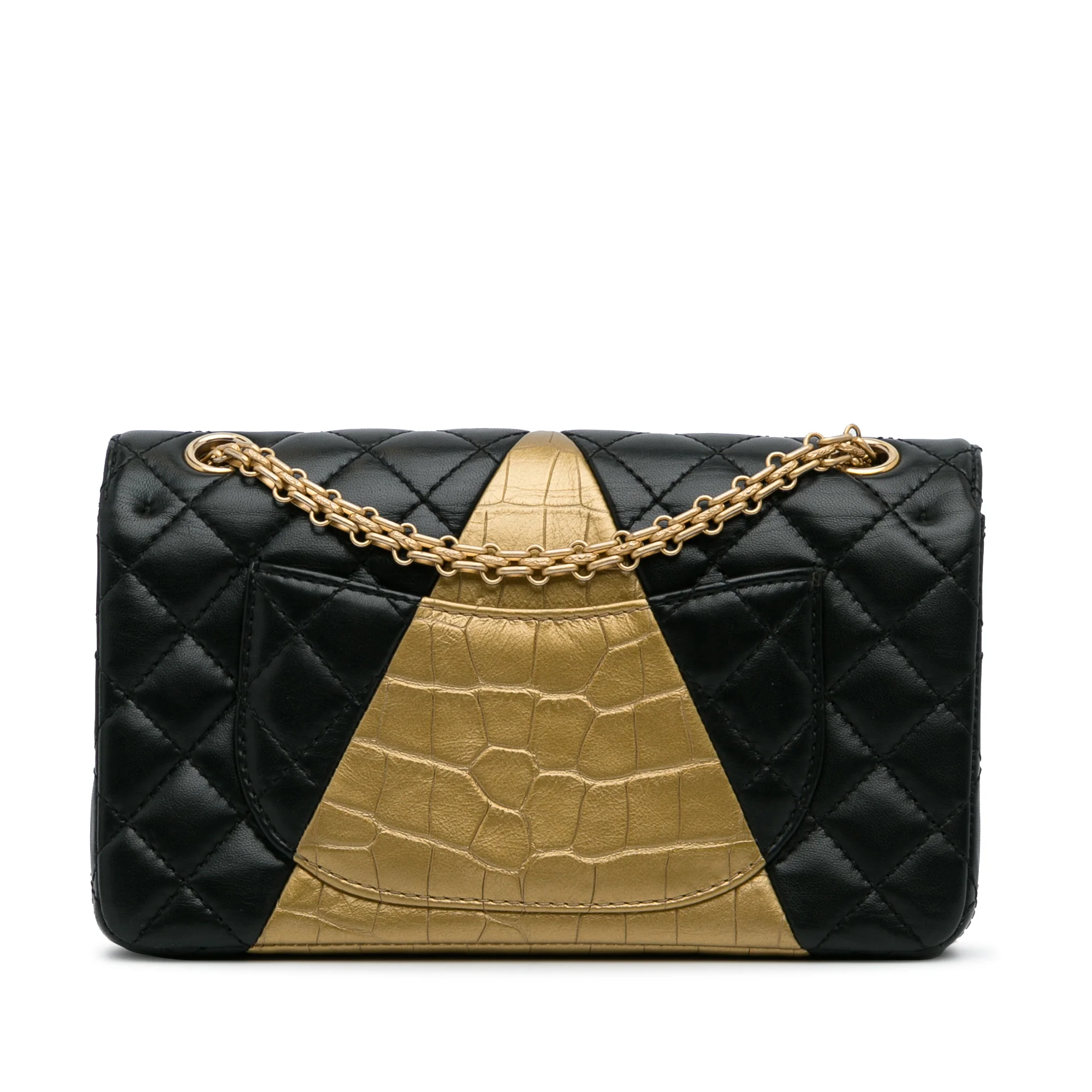 Chanel | Pre-Owned Medium Croc Embossed Lambskin 2.55 Reissue Double Flap Bag | Black/Gold - Image 5