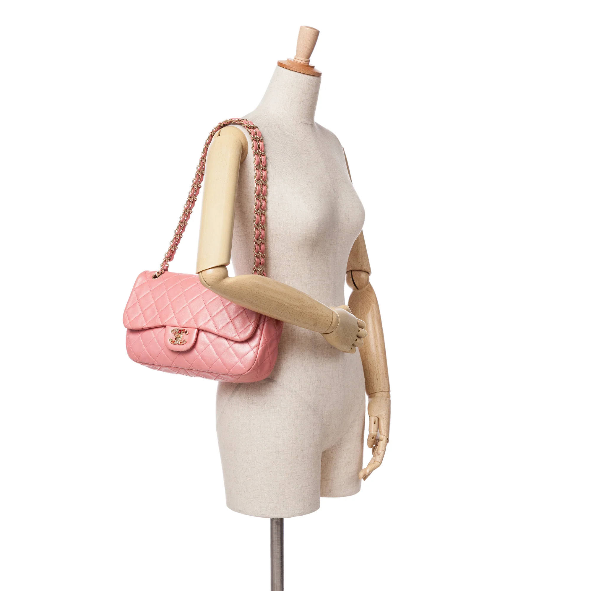 Chanel | Pre-Owned Medium Quilted Lambskin Precious Jewel Single Flap | Pink - Image 2