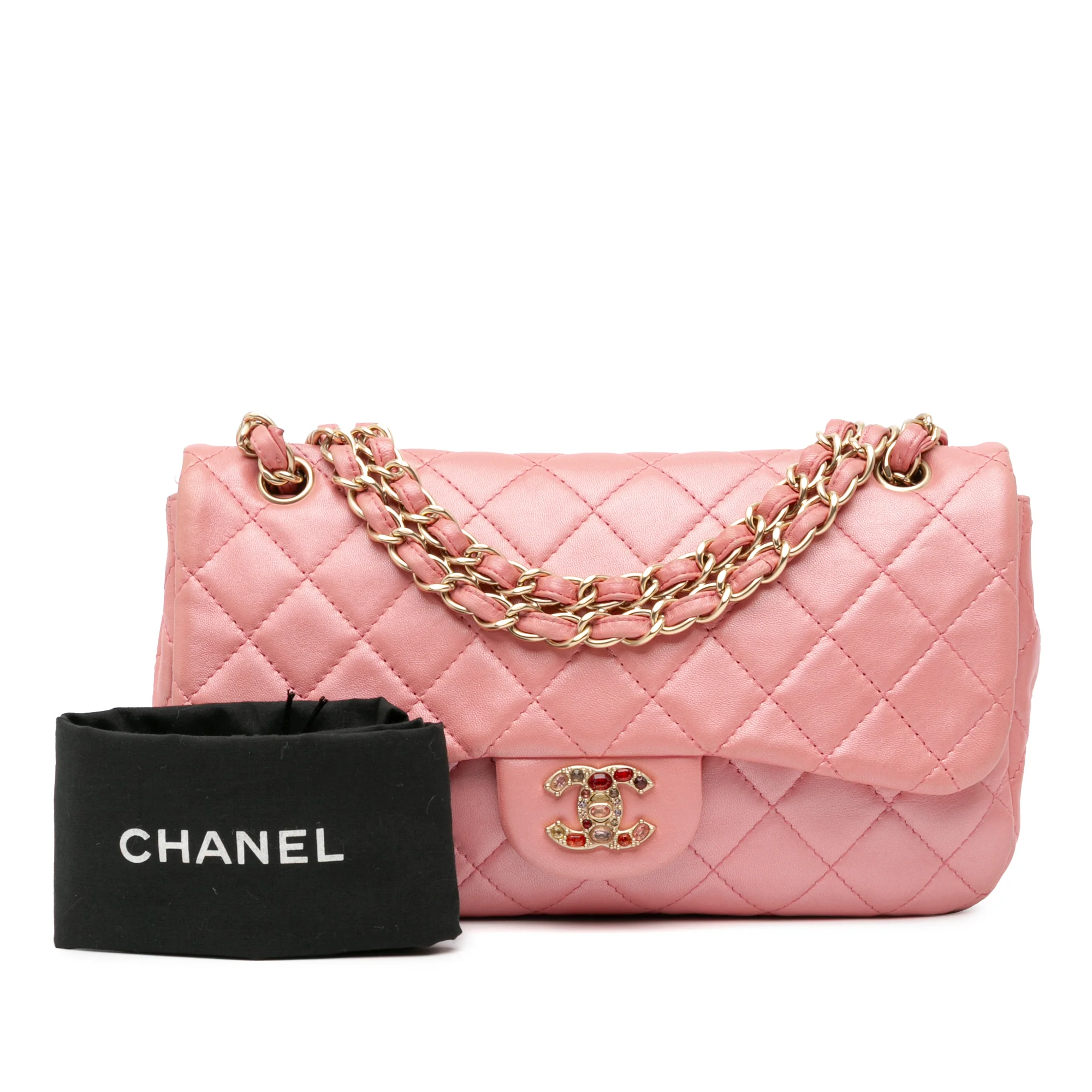Chanel | Pre-Owned Medium Quilted Lambskin Precious Jewel Single Flap | Pink - Image 3