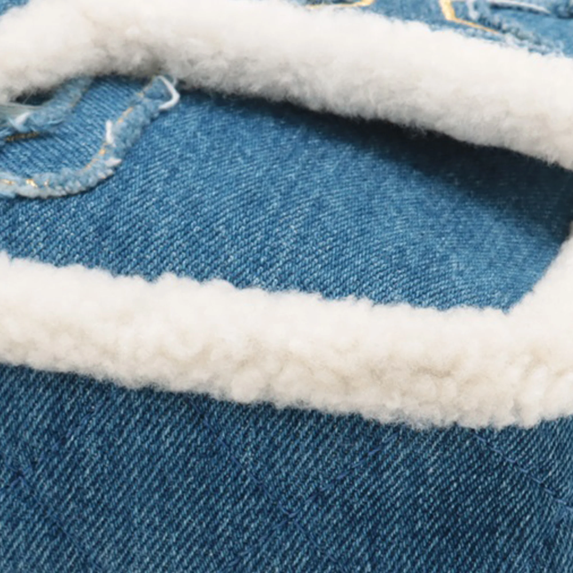 Chanel | Pre-Owned Medium Shearling Denim Egypt Hieroglyph Single Flap | Blue/DenimWhite/Ivory - Image 14
