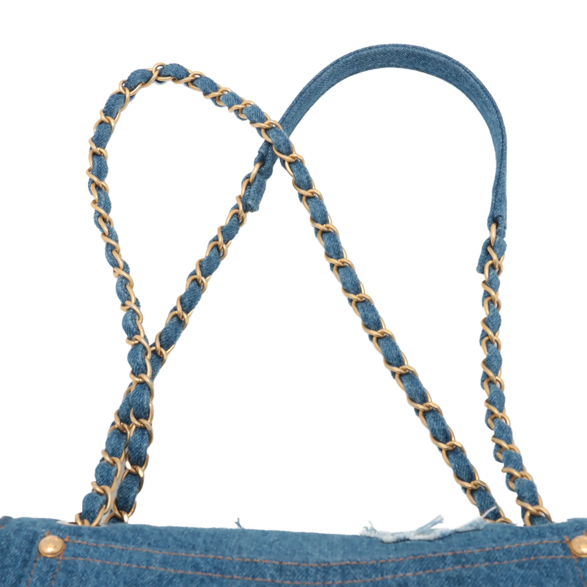 Chanel | Pre-Owned Medium Shearling Denim Egypt Hieroglyph Single Flap | Blue/DenimWhite/Ivory - Image 5