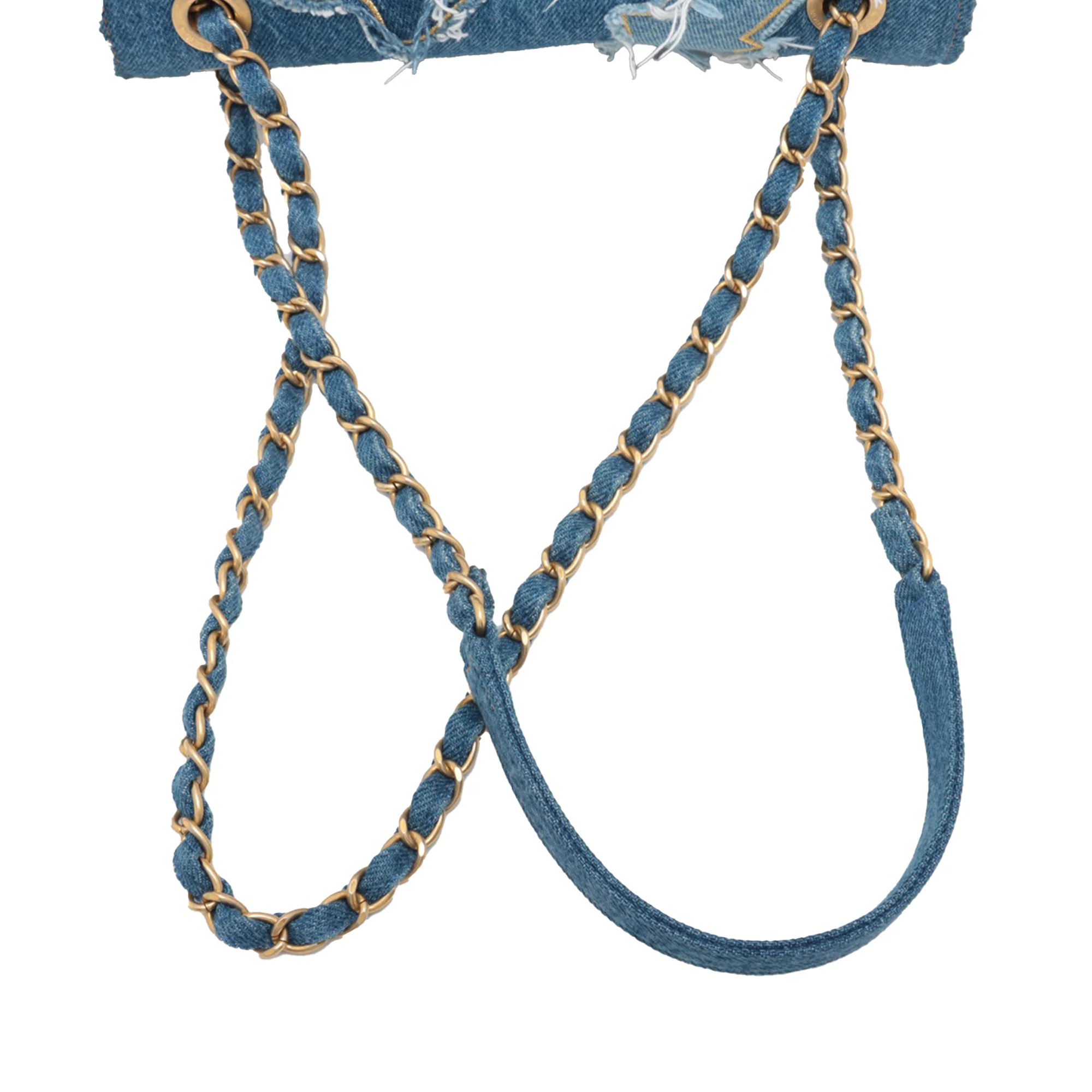 Chanel | Pre-Owned Medium Shearling Denim Egypt Hieroglyph Single Flap | Blue/DenimWhite/Ivory - Image 6