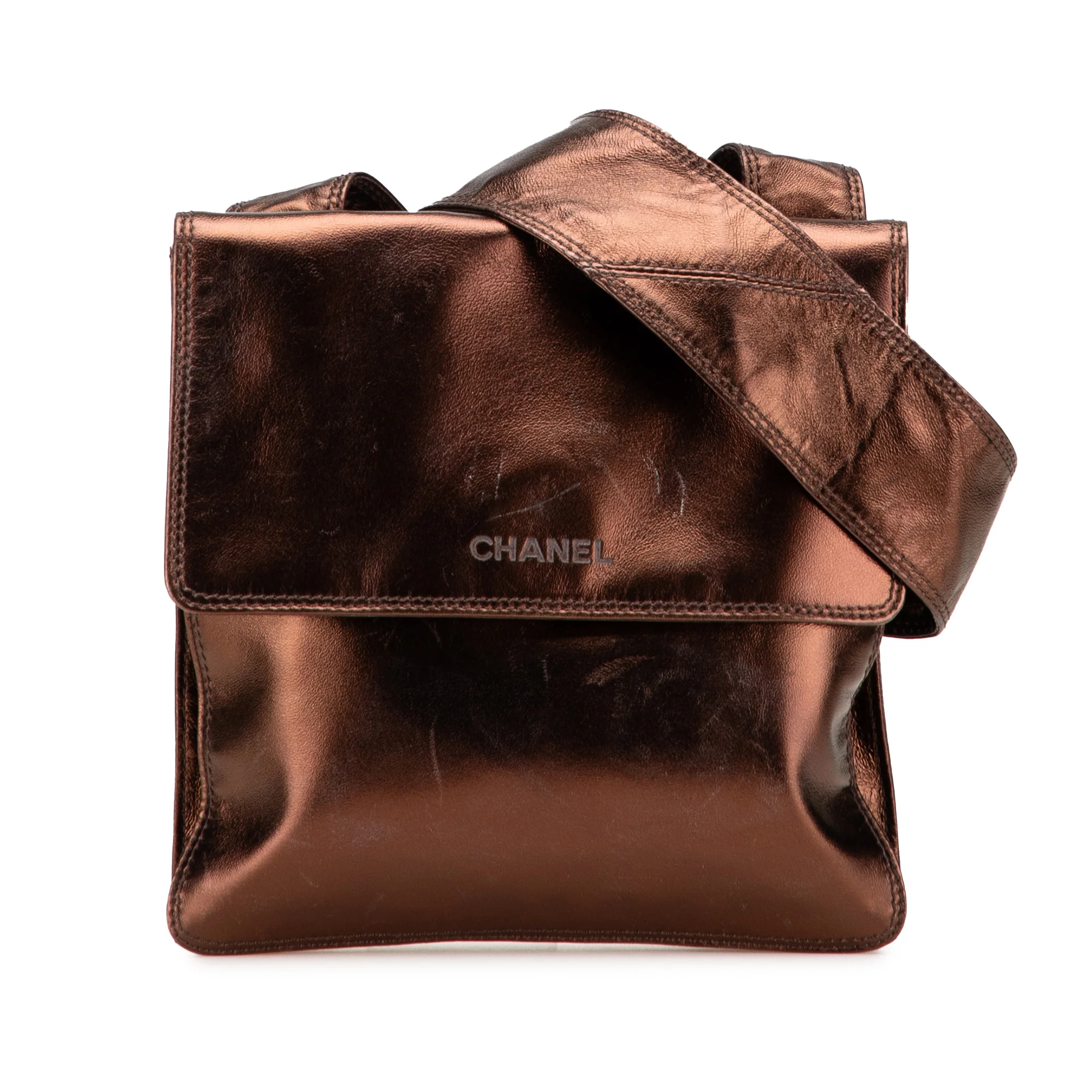 Chanel | Pre-Owned Metallic Lambskin Flap Crossbody | Brown/Bronze