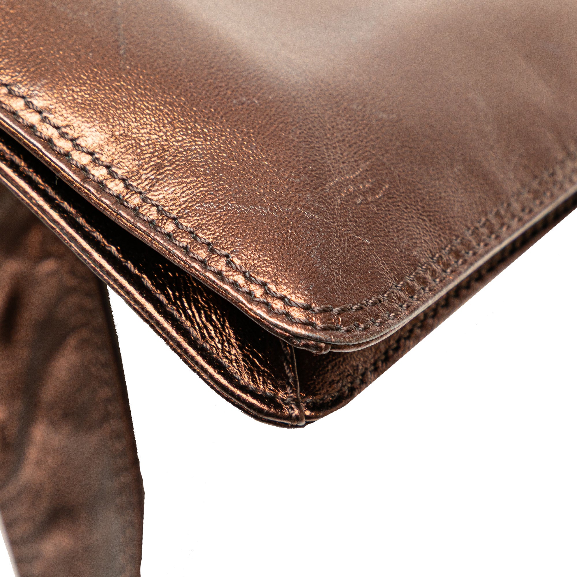 Chanel | Pre-Owned Metallic Lambskin Flap Crossbody | Brown/Bronze - Image 3