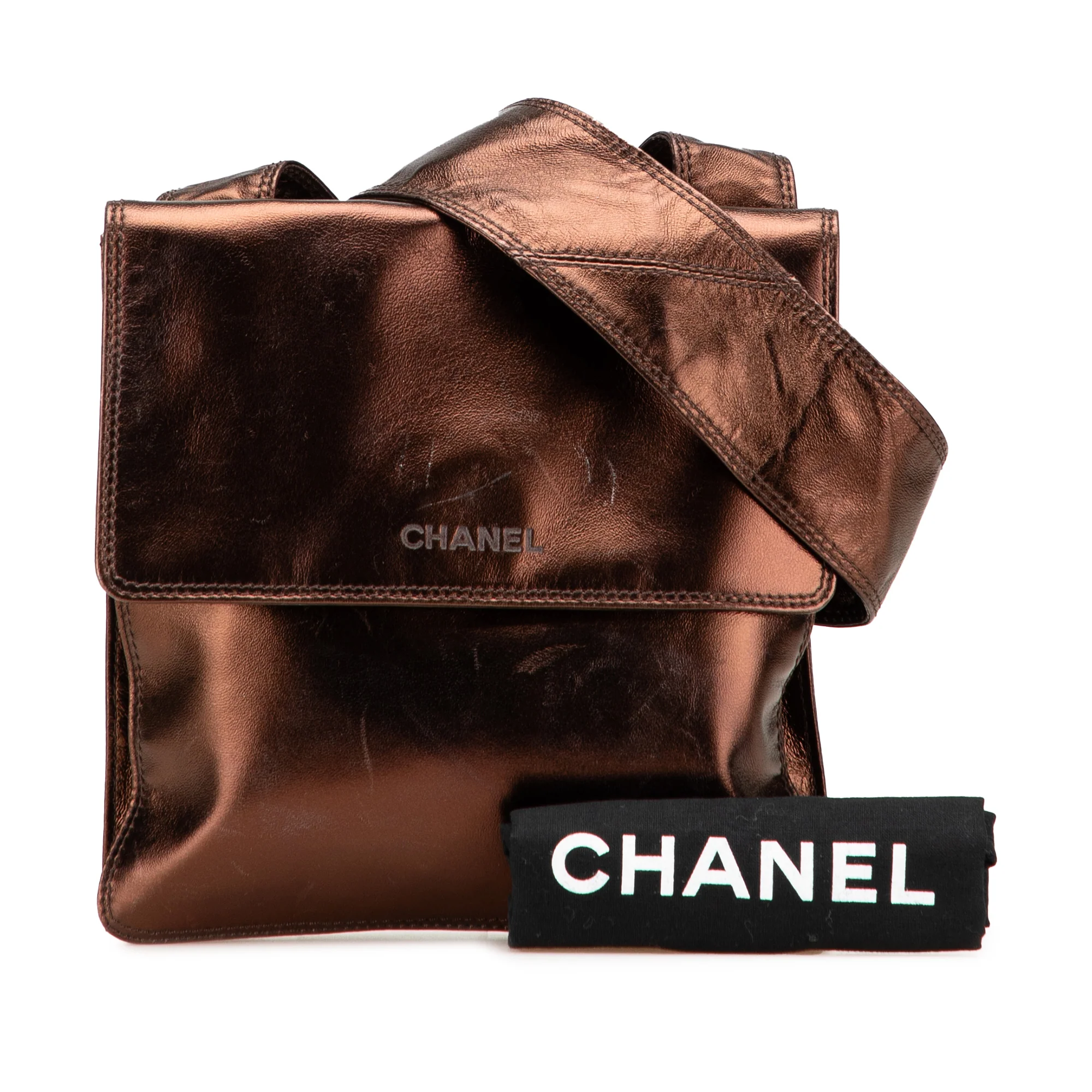 Chanel | Pre-Owned Metallic Lambskin Flap Crossbody | Brown/Bronze - Image 7