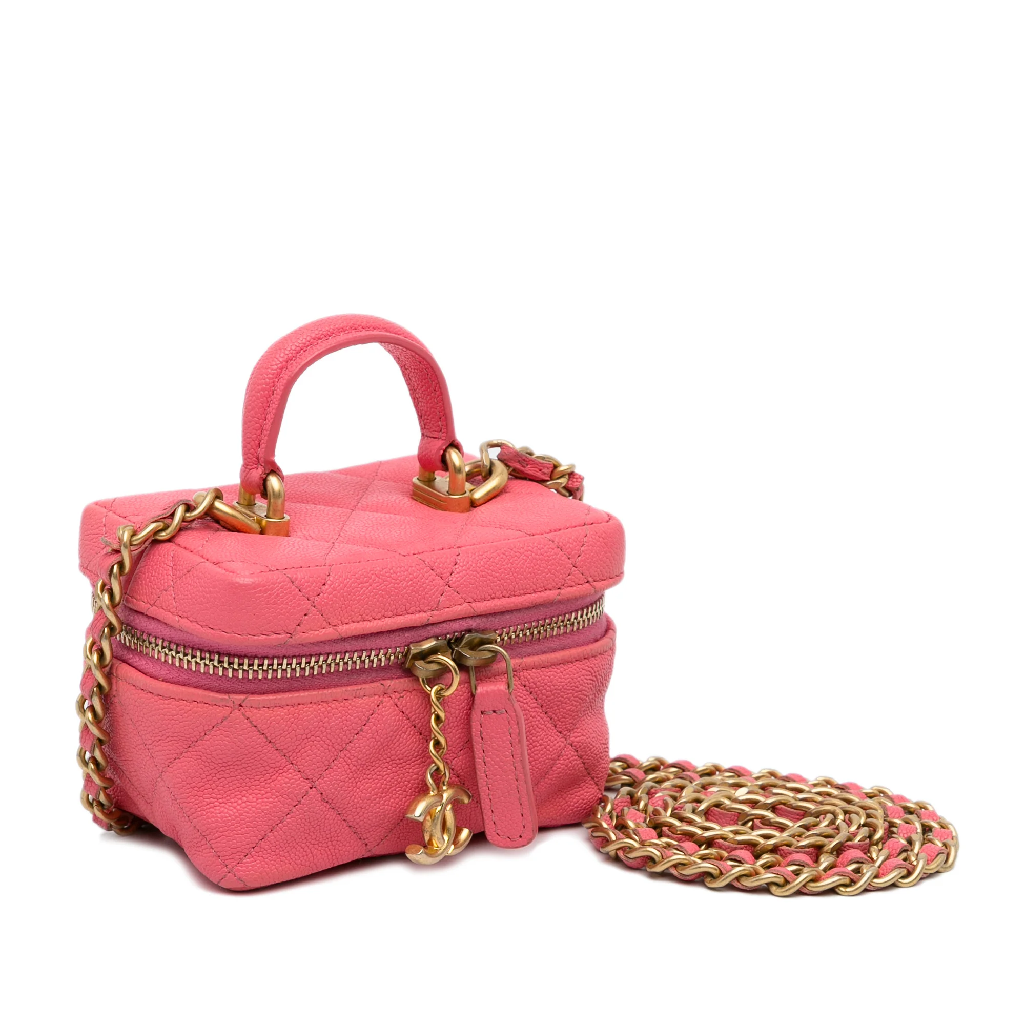 Chanel | Pre-Owned Micro Caviar Chain Vanity Bag | Pink - Image 4
