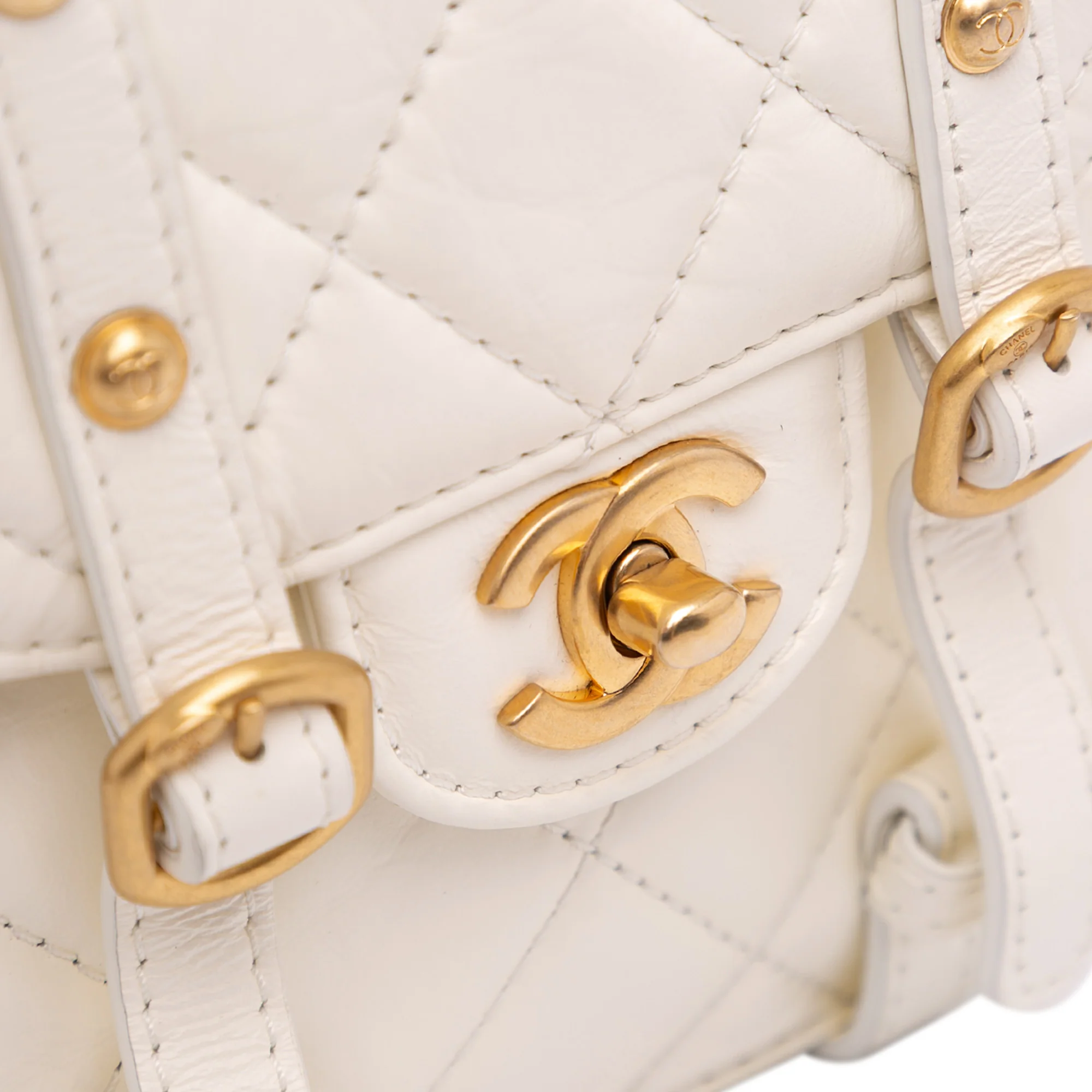 Chanel | Pre-Owned Mini Aged Calfskin City School Flap - I | White/Ivory - Image 10