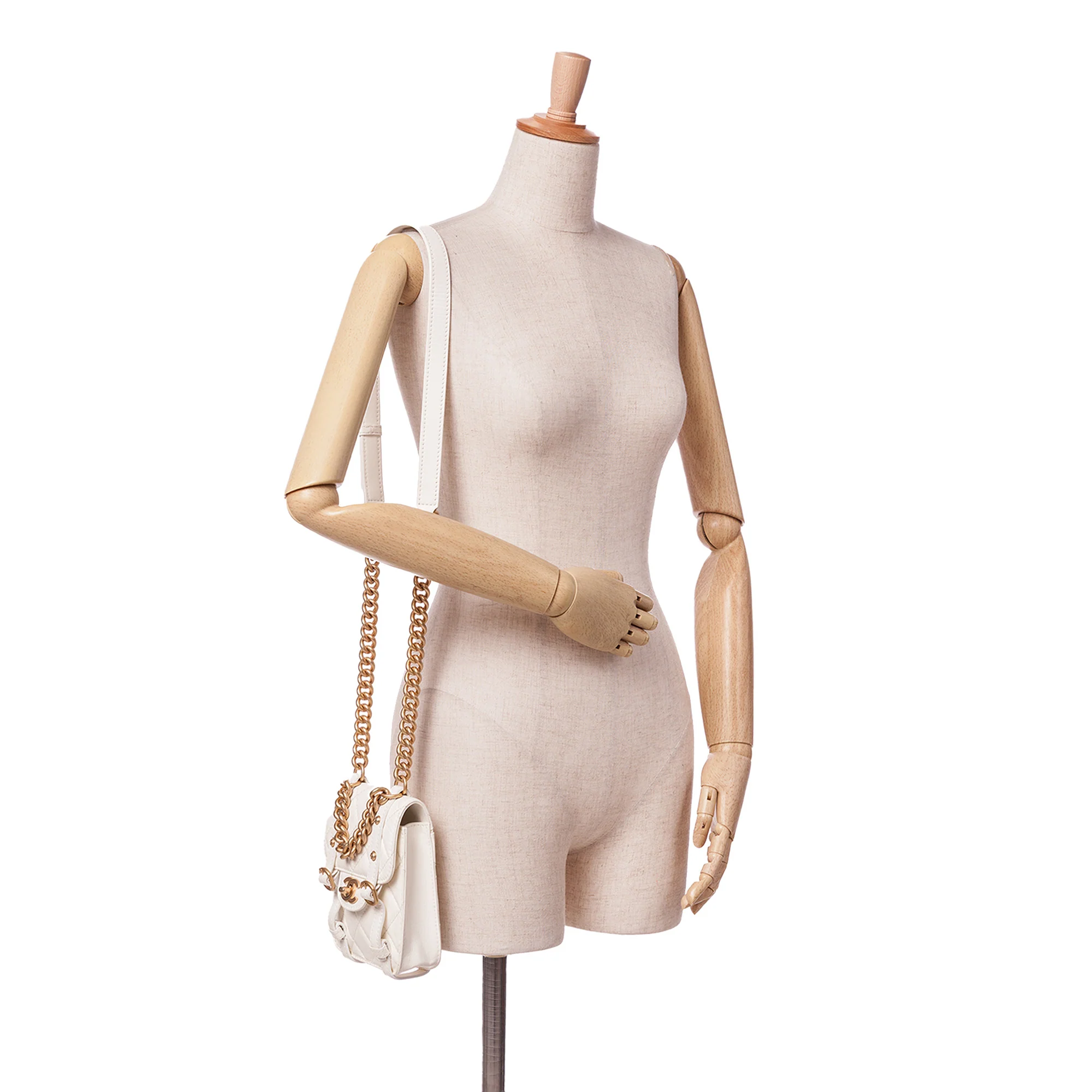 Chanel | Pre-Owned Mini Aged Calfskin City School Flap - I | White/Ivory - Image 4