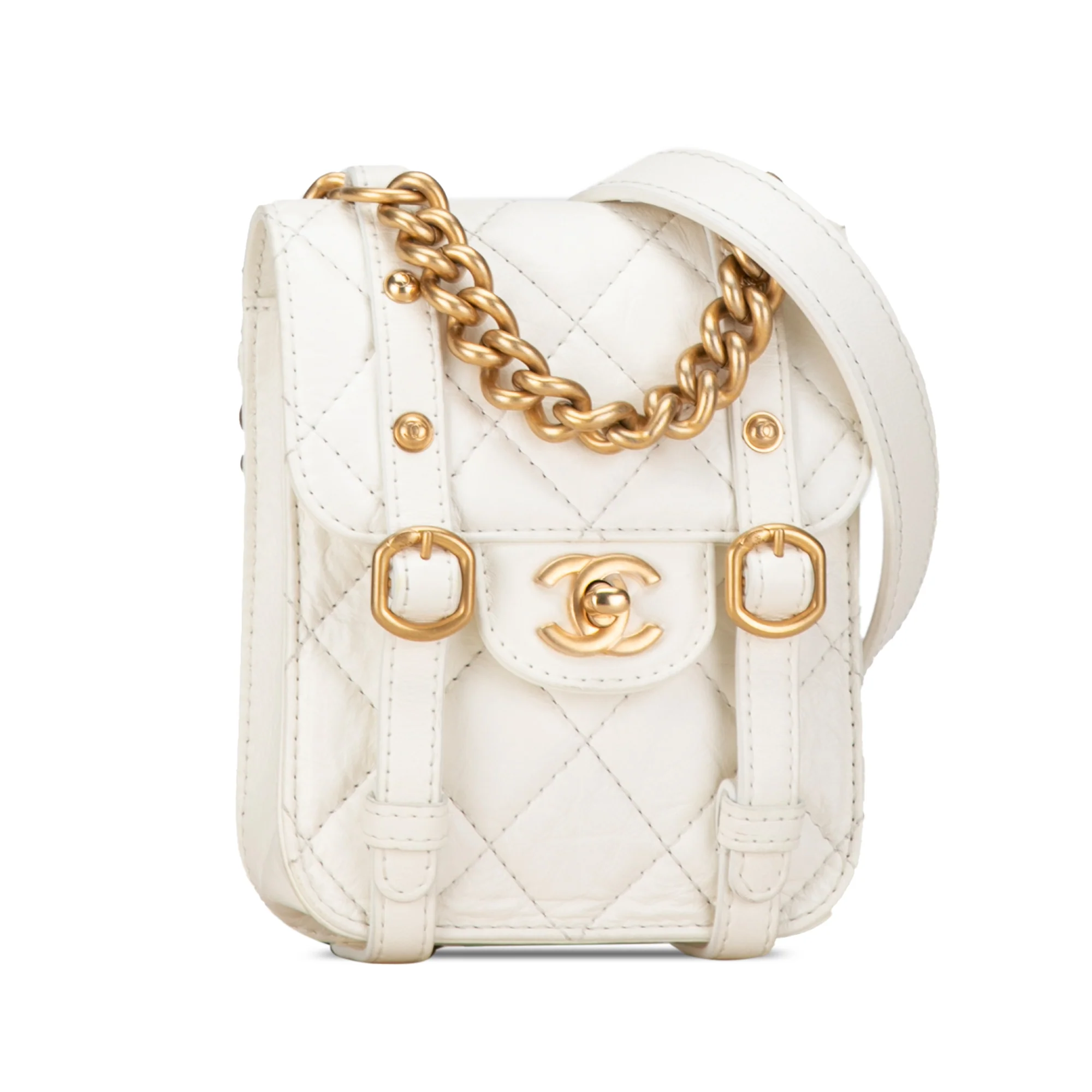 Chanel | Pre-Owned Mini Aged Calfskin City School Flap - II | White/Ivory - Image 2