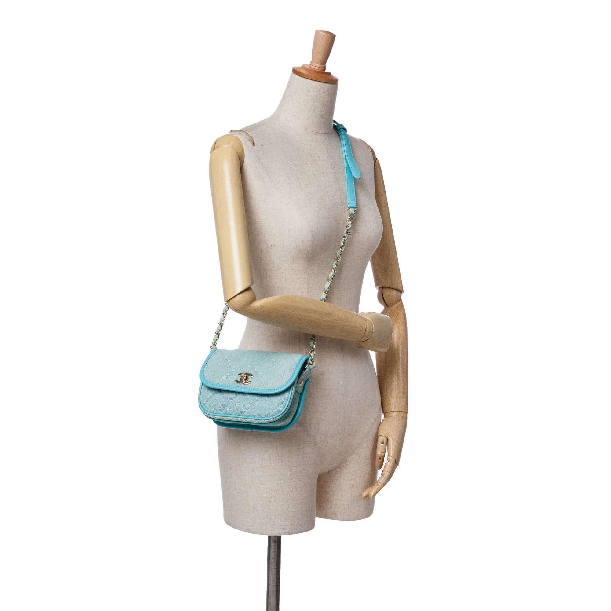 Chanel | Pre-Owned Mini CC Quilted Denim Messenger Flap | Blue - Image 2