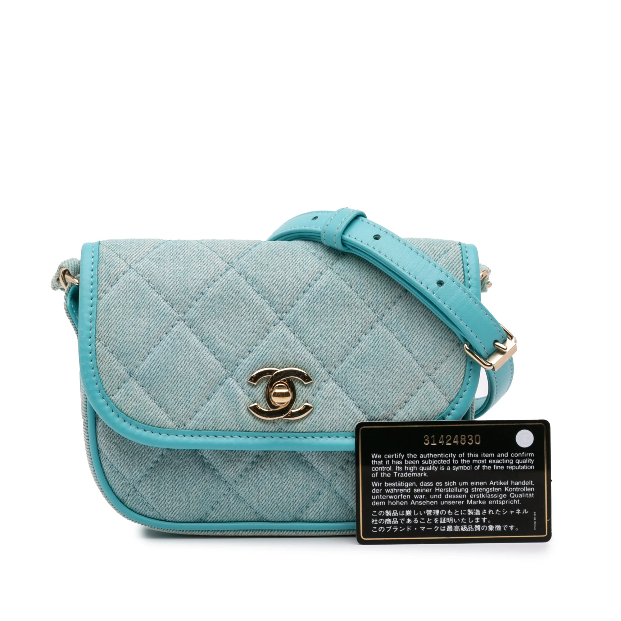 Chanel | Pre-Owned Mini CC Quilted Denim Messenger Flap | Blue - Image 3