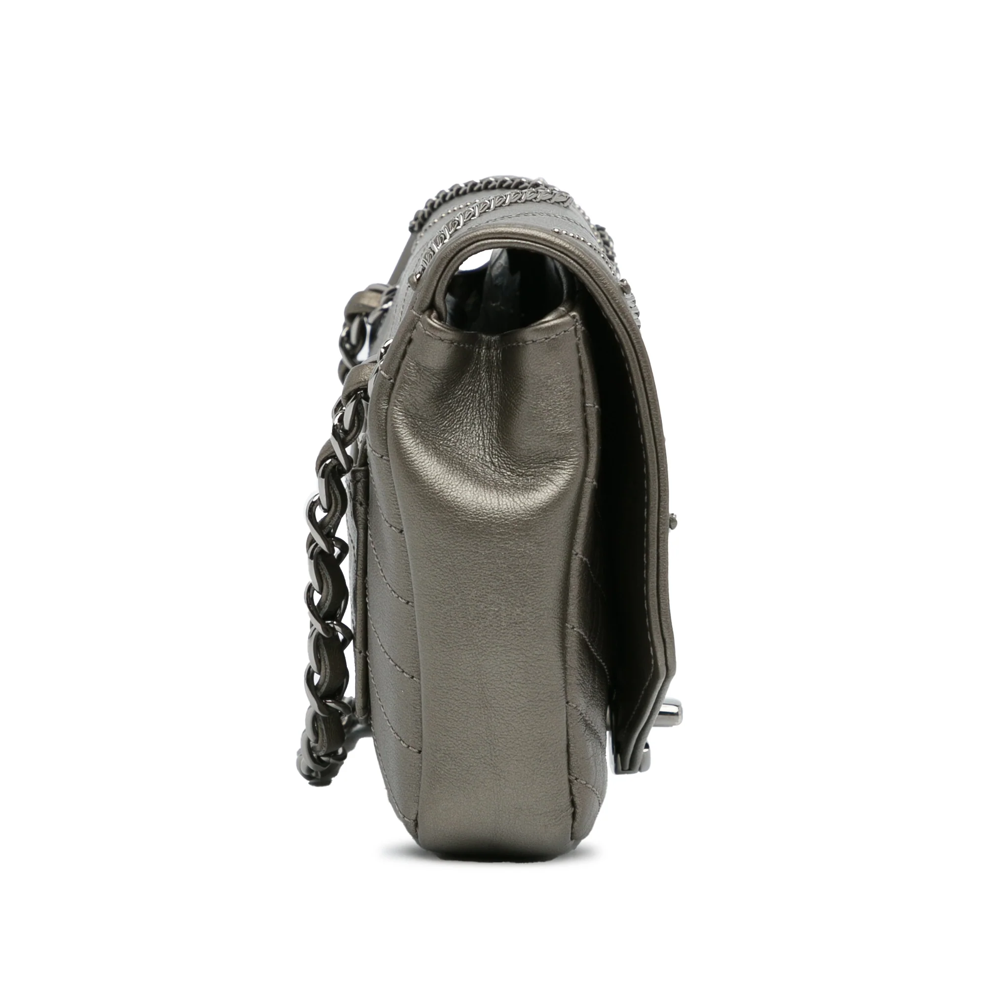 Chanel | Pre-Owned Mini Embellished Calfskin Chevron Square Envelop Flap | Gray - Image 4
