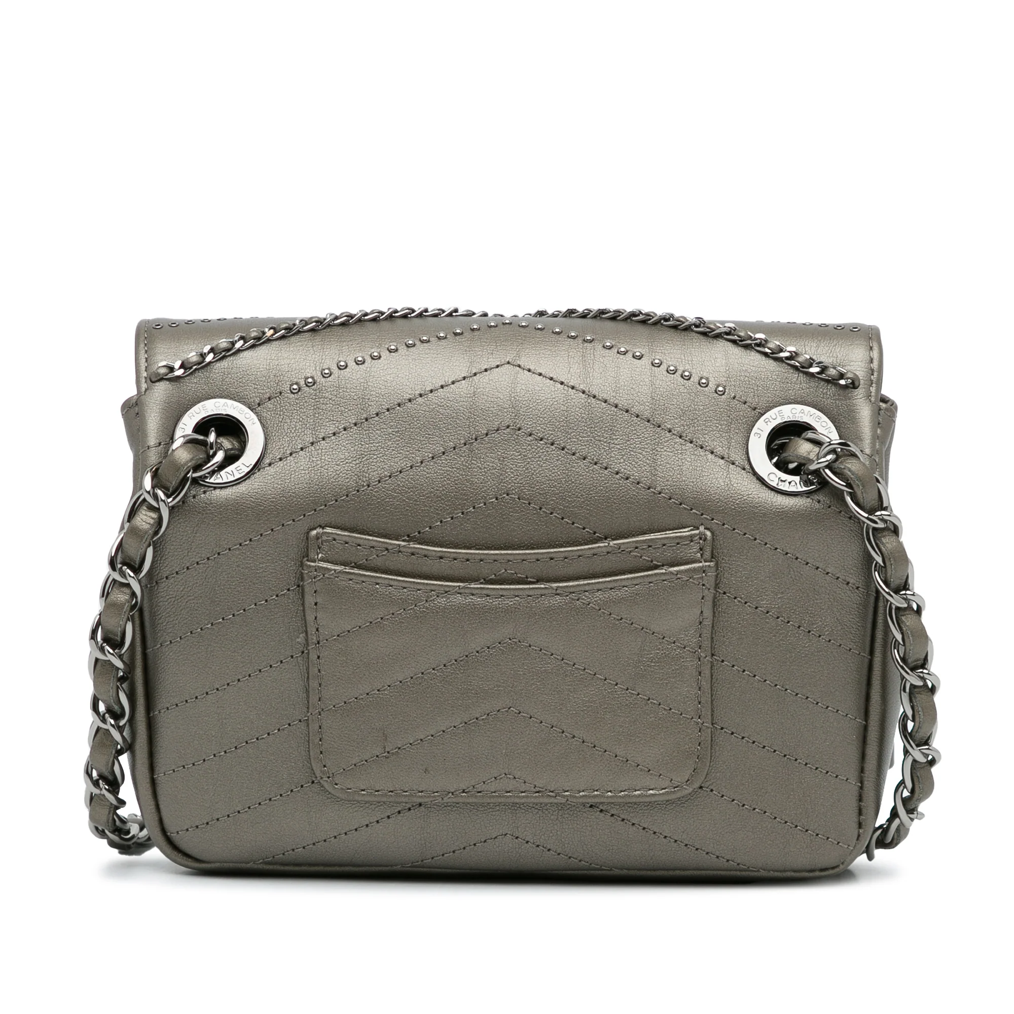 Chanel | Pre-Owned Mini Embellished Calfskin Chevron Square Envelop Flap | Gray - Image 5