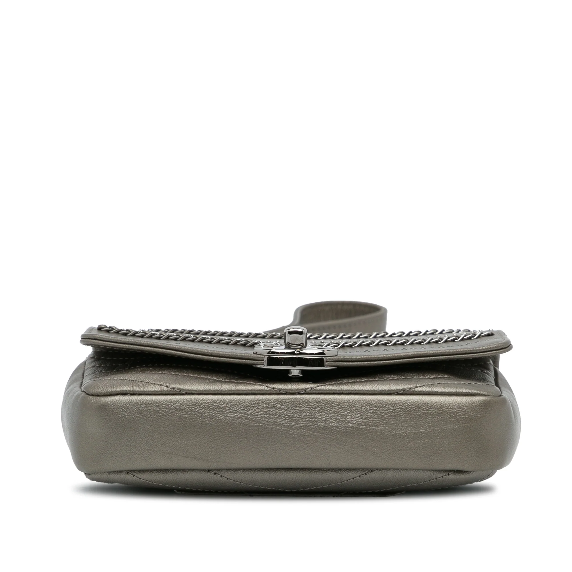 Chanel | Pre-Owned Mini Embellished Calfskin Chevron Square Envelop Flap | Gray - Image 6