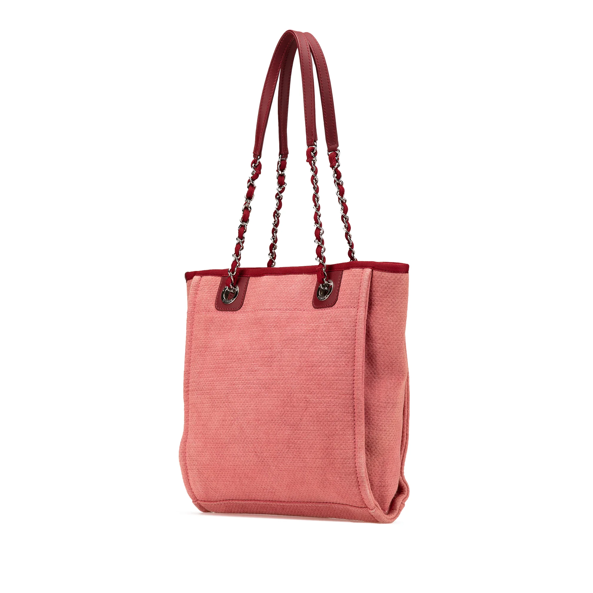 Chanel | Pre-Owned Mini Mixed Fibers Deauville Tote | Red/Dark Red - Image 2