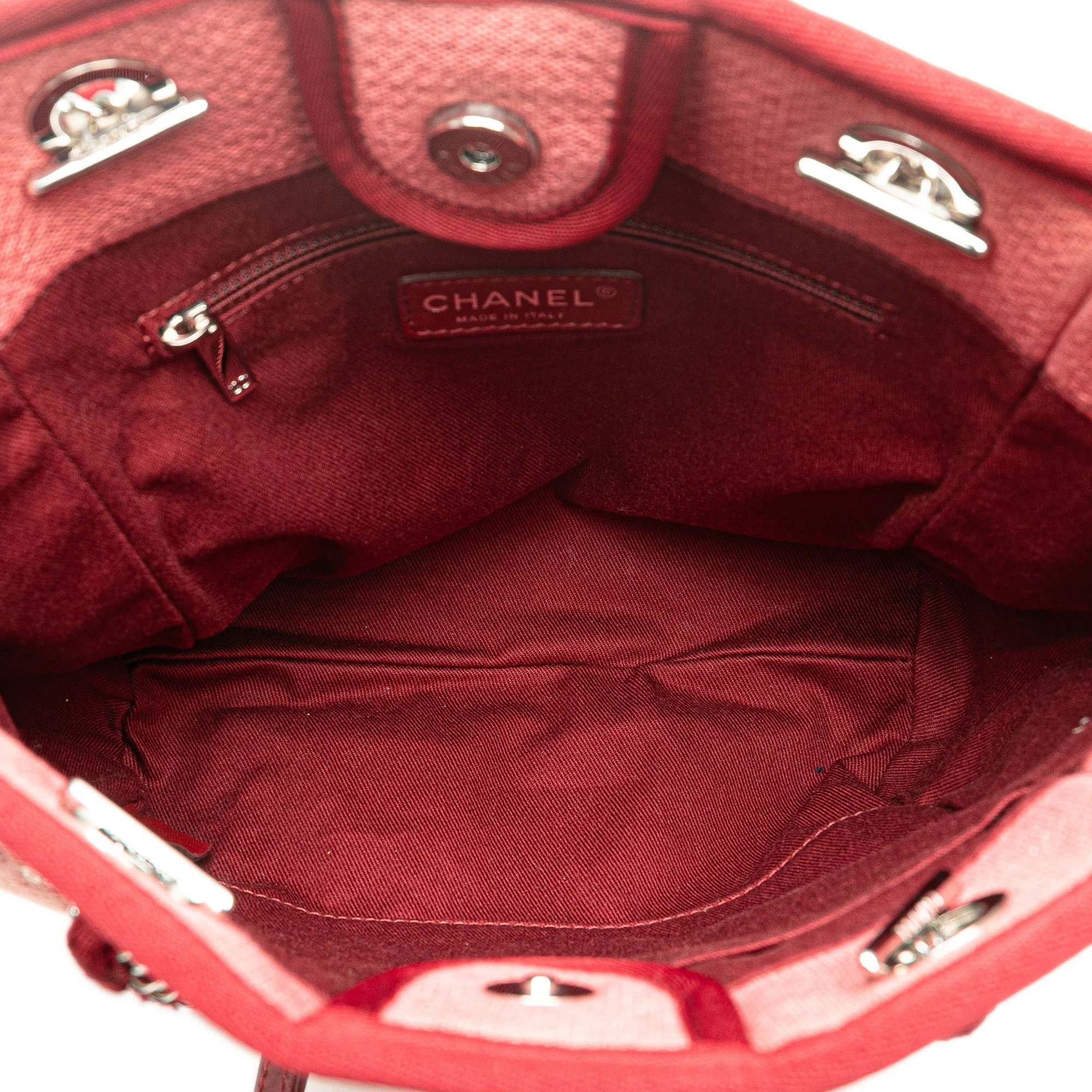 Chanel | Pre-Owned Mini Mixed Fibers Deauville Tote | Red/Dark Red - Image 4