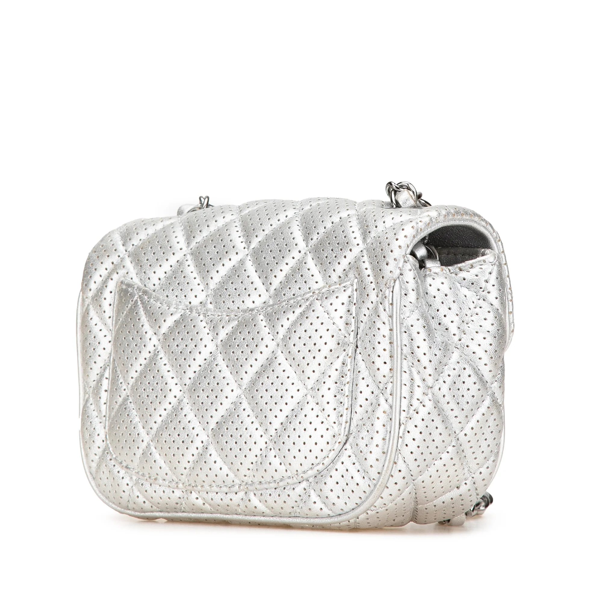 Chanel | Pre-Owned Mini Perforated Lambskin Punch Flap | Silver - Image 4