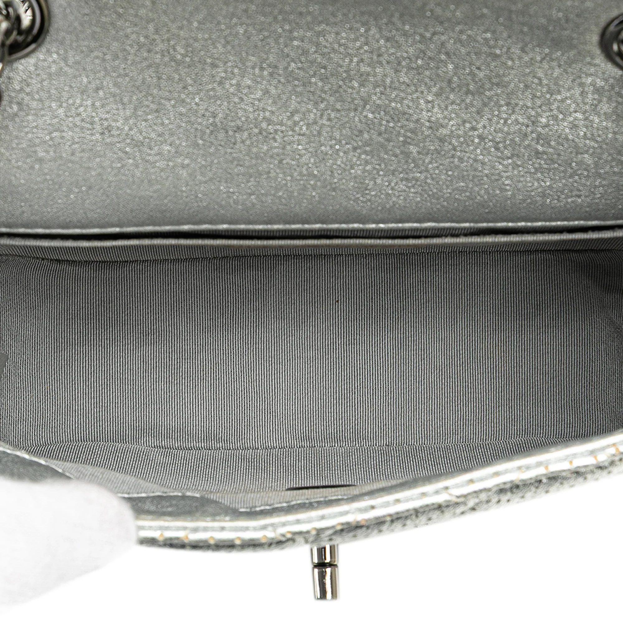 Chanel | Pre-Owned Mini Perforated Lambskin Punch Flap | Silver - Image 6