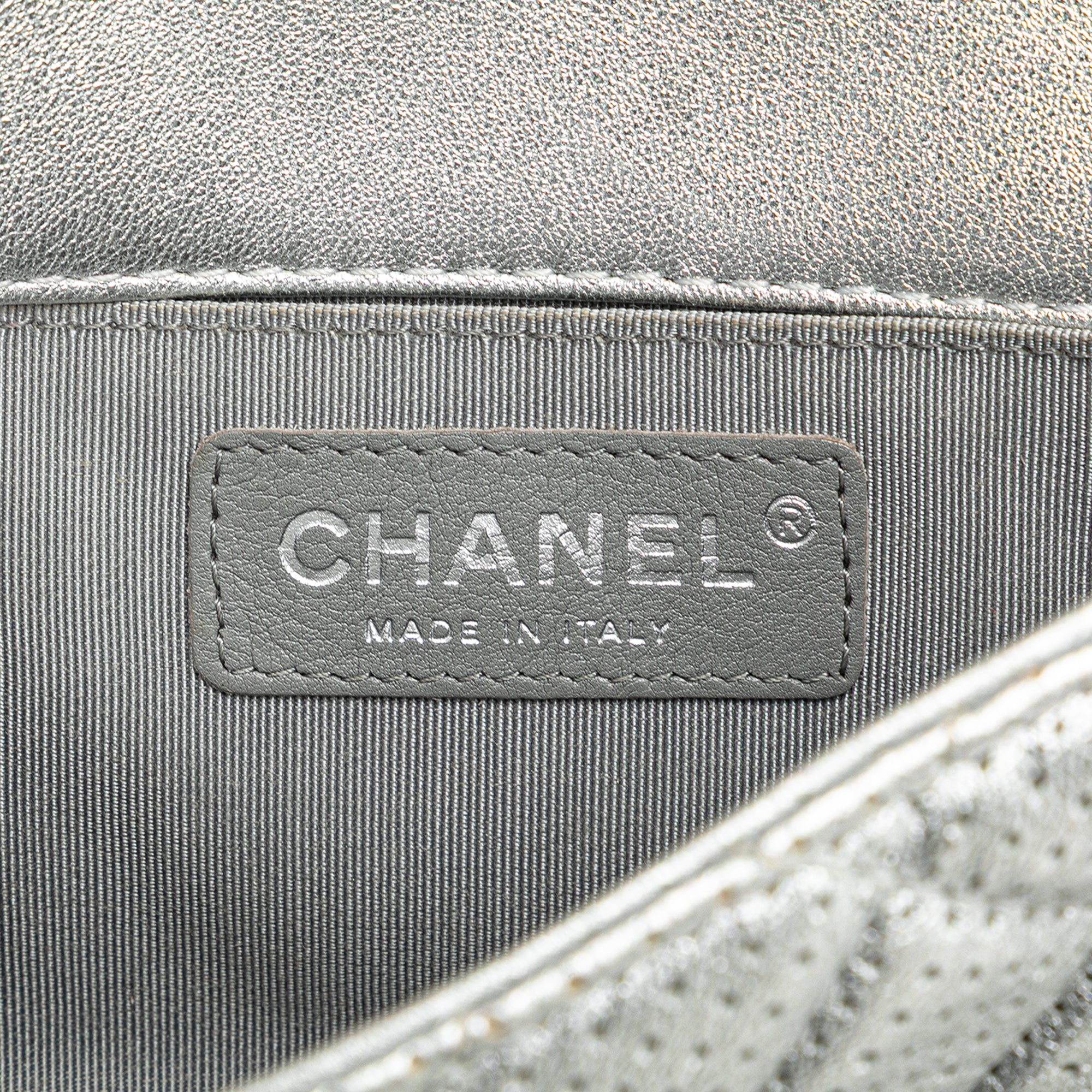 Chanel | Pre-Owned Mini Perforated Lambskin Punch Flap | Silver - Image 8