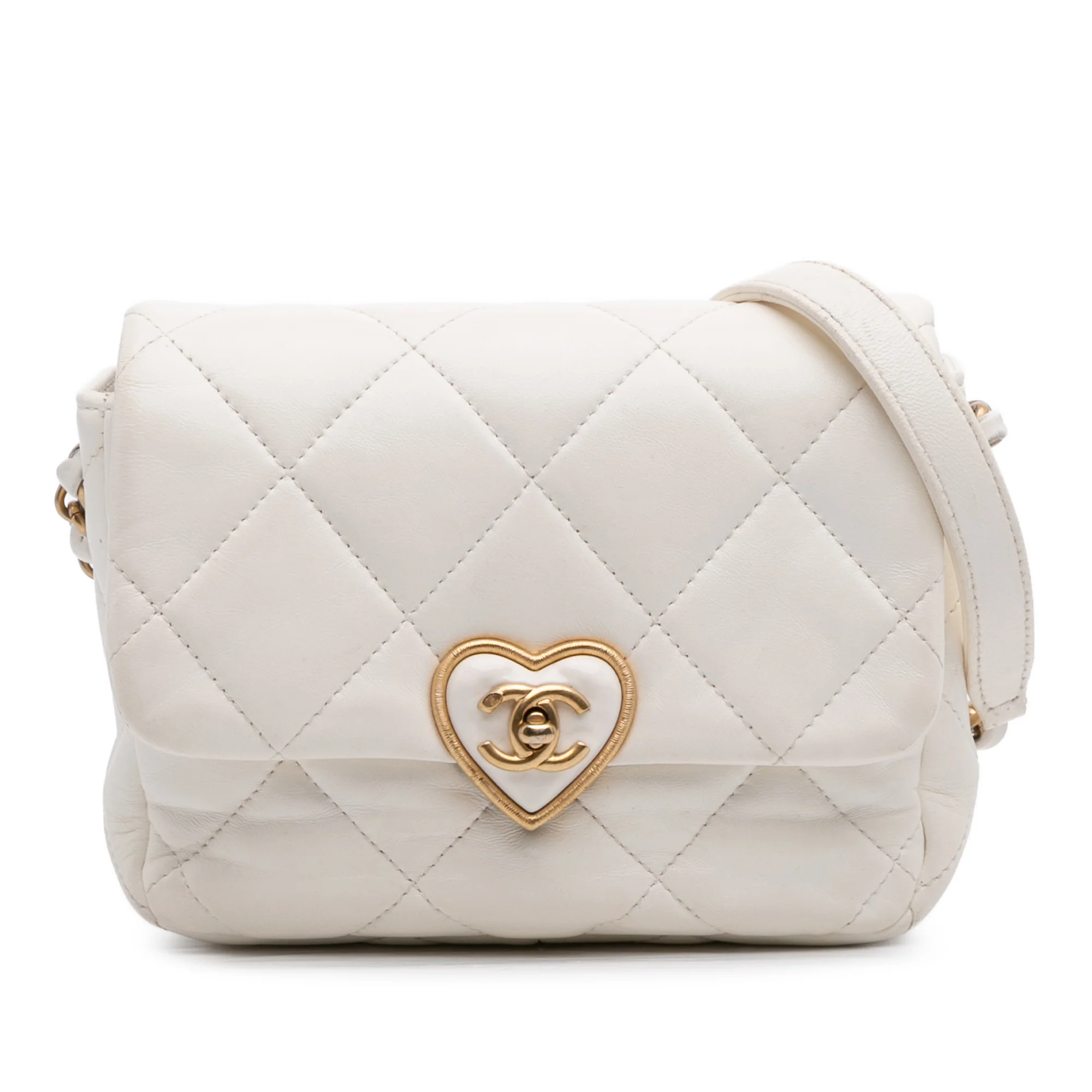 Chanel | Pre-Owned Mini Quilted Lambskin Acrylic Coco Love Flap | White/Ivory